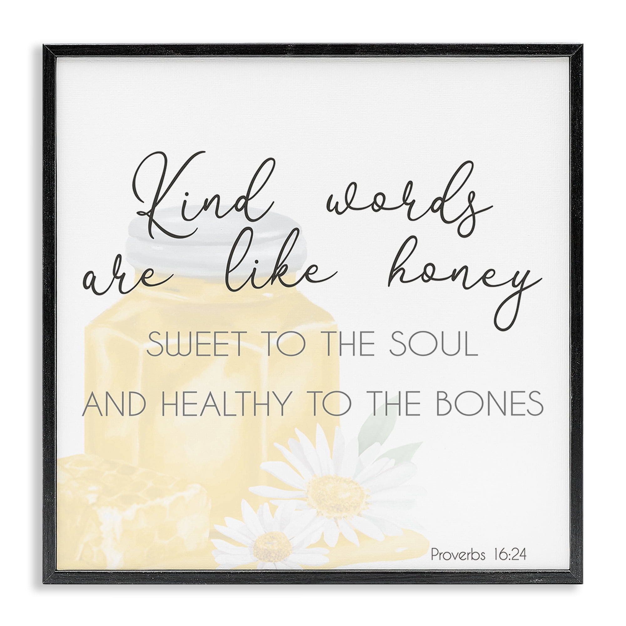 Stupell Industries Kind Words Like Honey Plants & Flowers Painting Black Framed Art Print Wall Art, 17 x 17