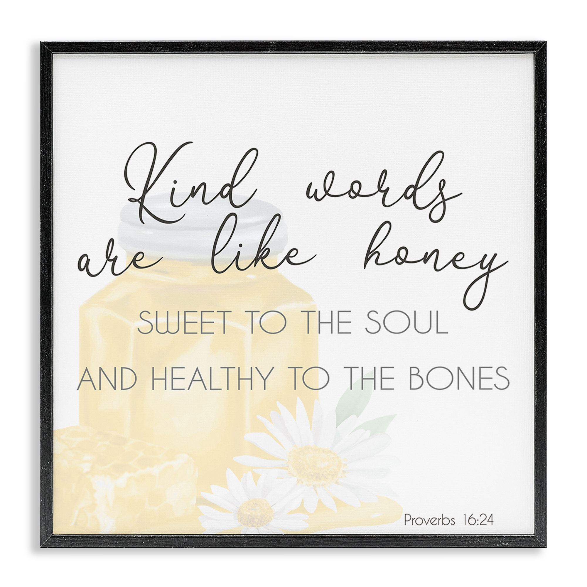 Stupell Industries Kind Words Like Honey Plants & Flowers Painting Black Framed Art Print Wall Art, 24 x 24