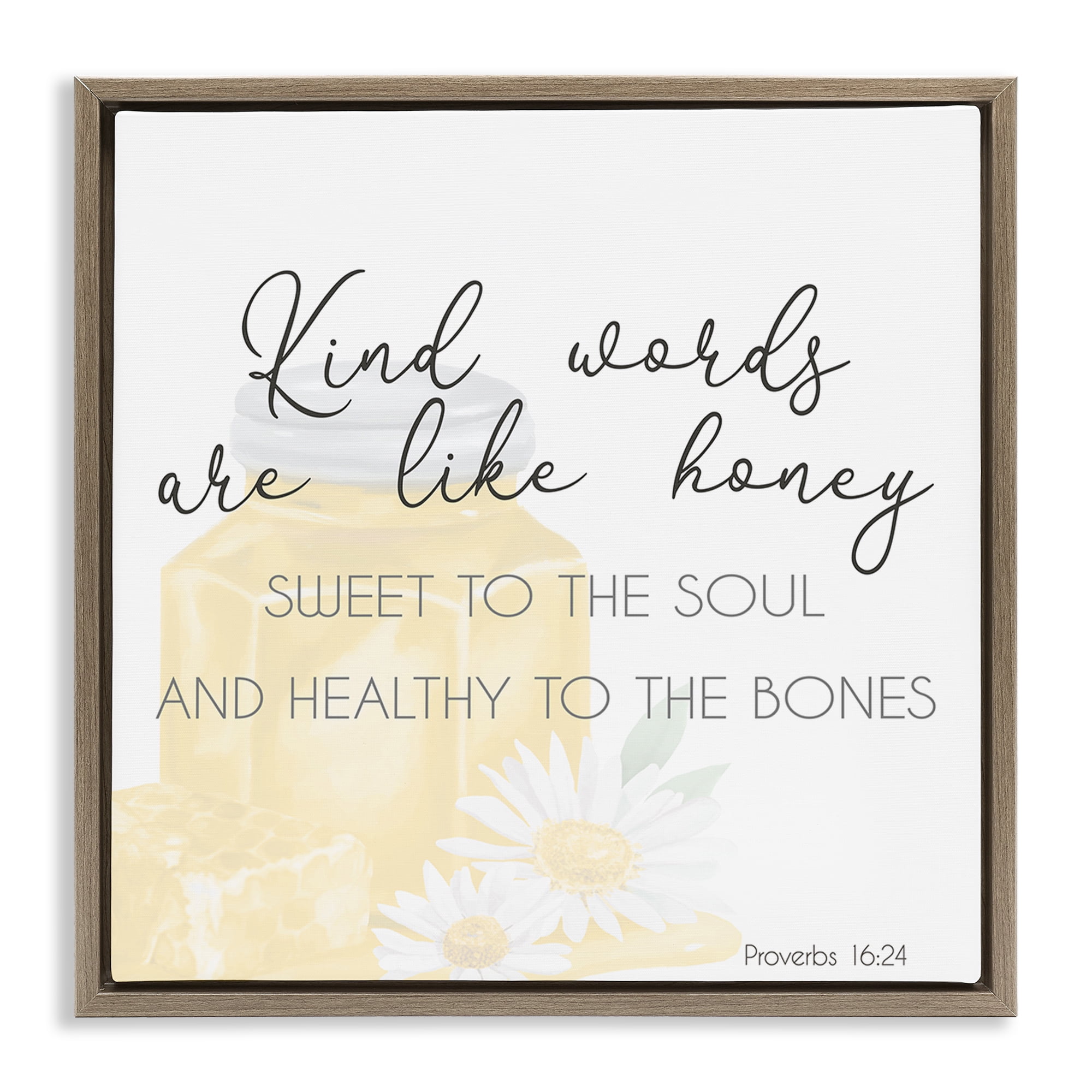 Stupell Industries Kind Words Like Honey Plants & Flowers Painting Brown Floater Framed Canvas Art Print Wall Art, 25 x 25