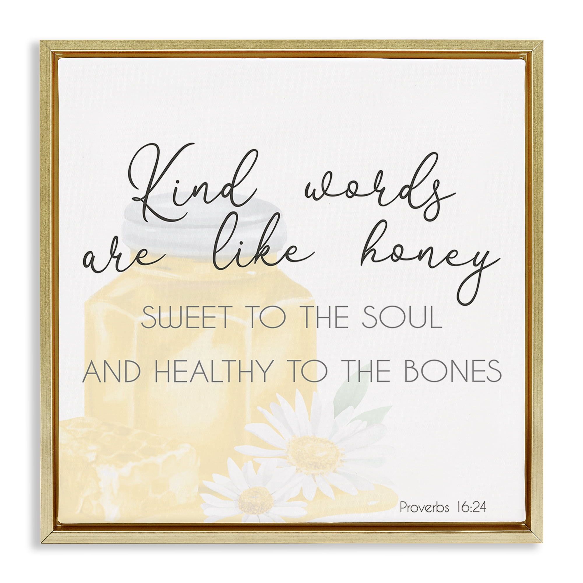 Stupell Industries Kind Words Like Honey Plants & Flowers Painting Gold Floater Framed Canvas Art Print Wall Art, 18 x 18
