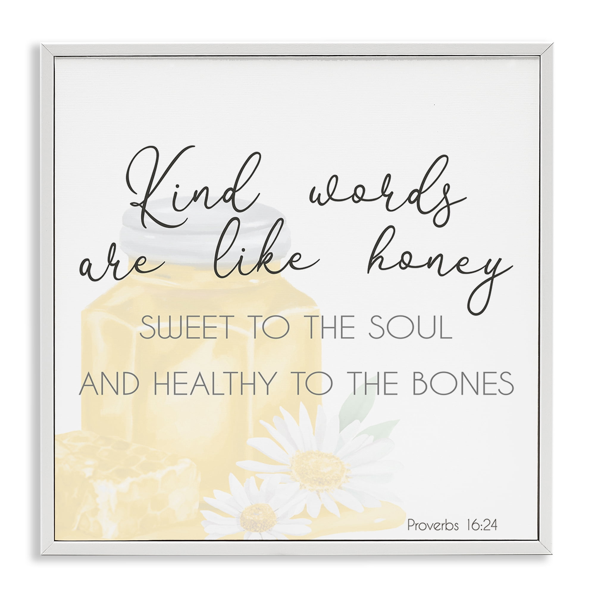 Stupell Industries Kind Words Like Honey Plants & Flowers Painting White Framed Art Print Wall Art, 12 x 12