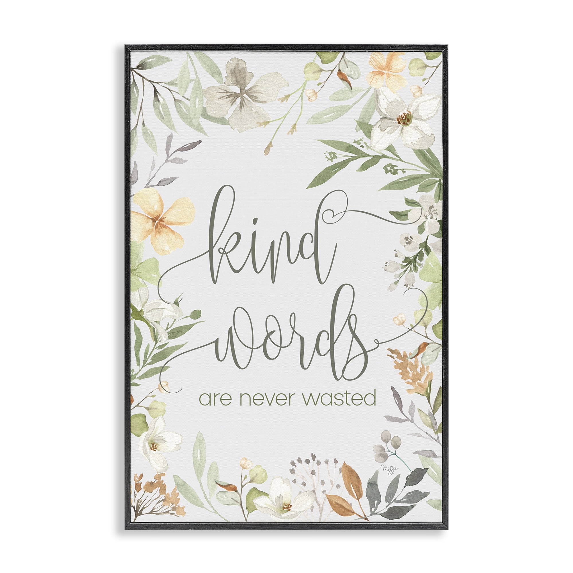 Stupell Industries Kind Words Never Wasted Plants & Flowers Painting Black Framed Art Print Wall Art, 16 x 24