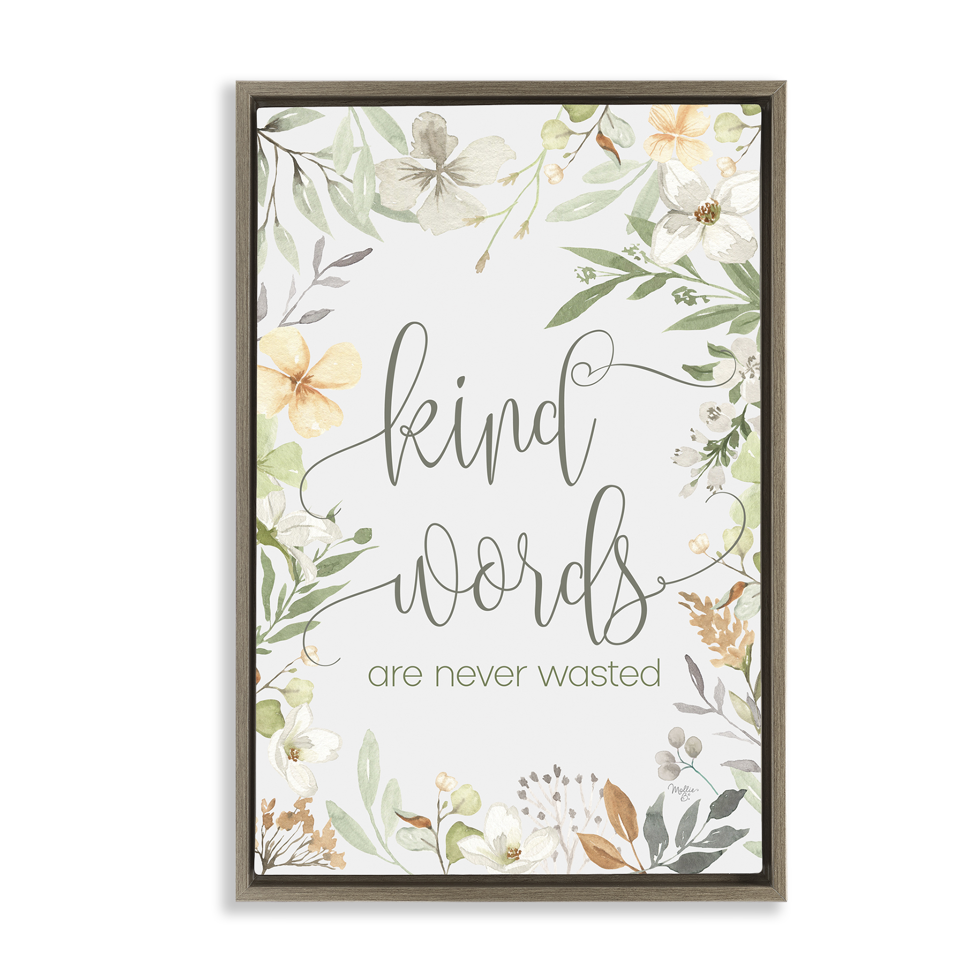 Stupell Industries Kind Words Never Wasted Plants & Flowers Painting Brown Floater Framed Canvas Art Print Wall Art, 21 x 31