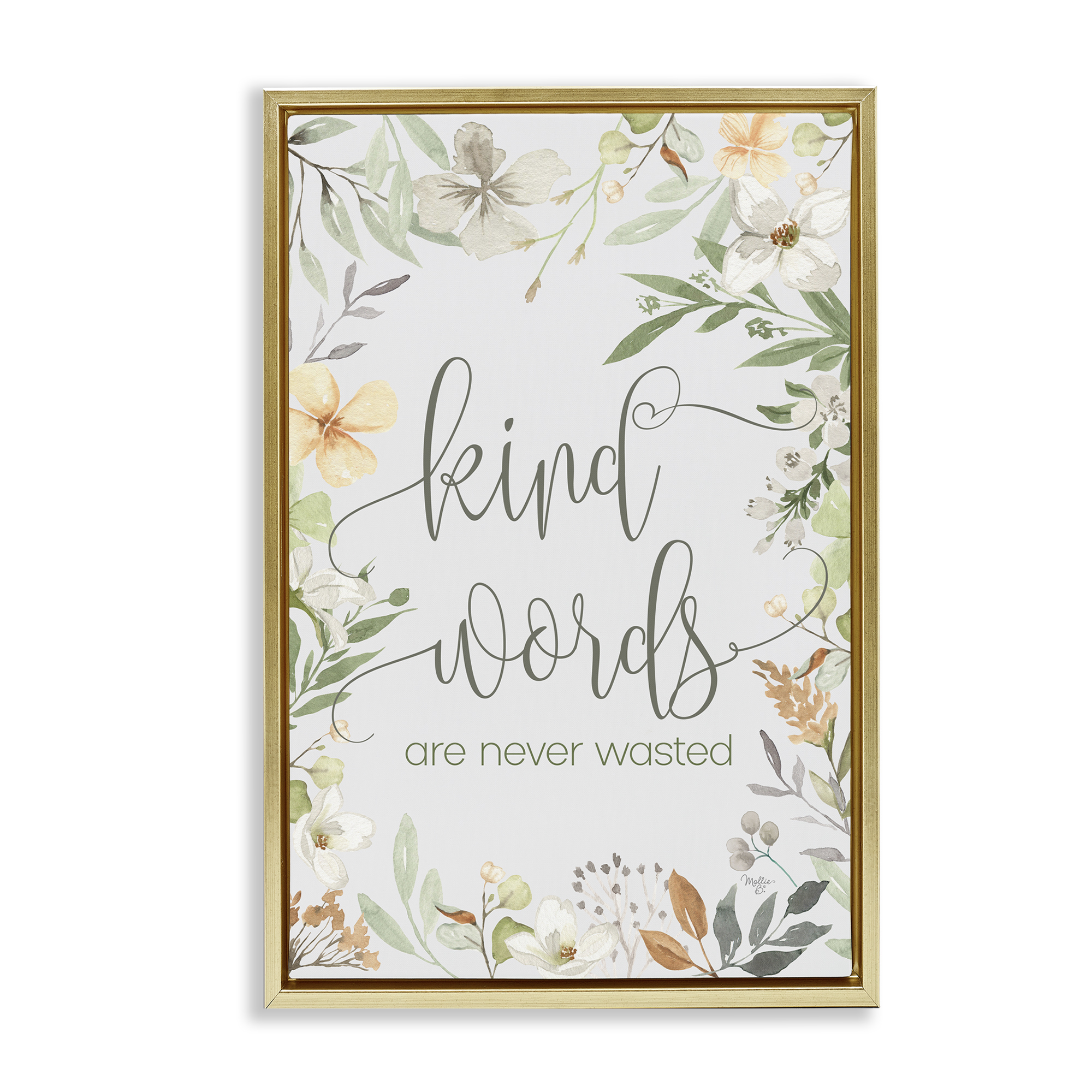 Stupell Industries Kind Words Never Wasted Plants & Flowers Painting Gold Floater Framed Canvas Art Print Wall Art, 21 x 31