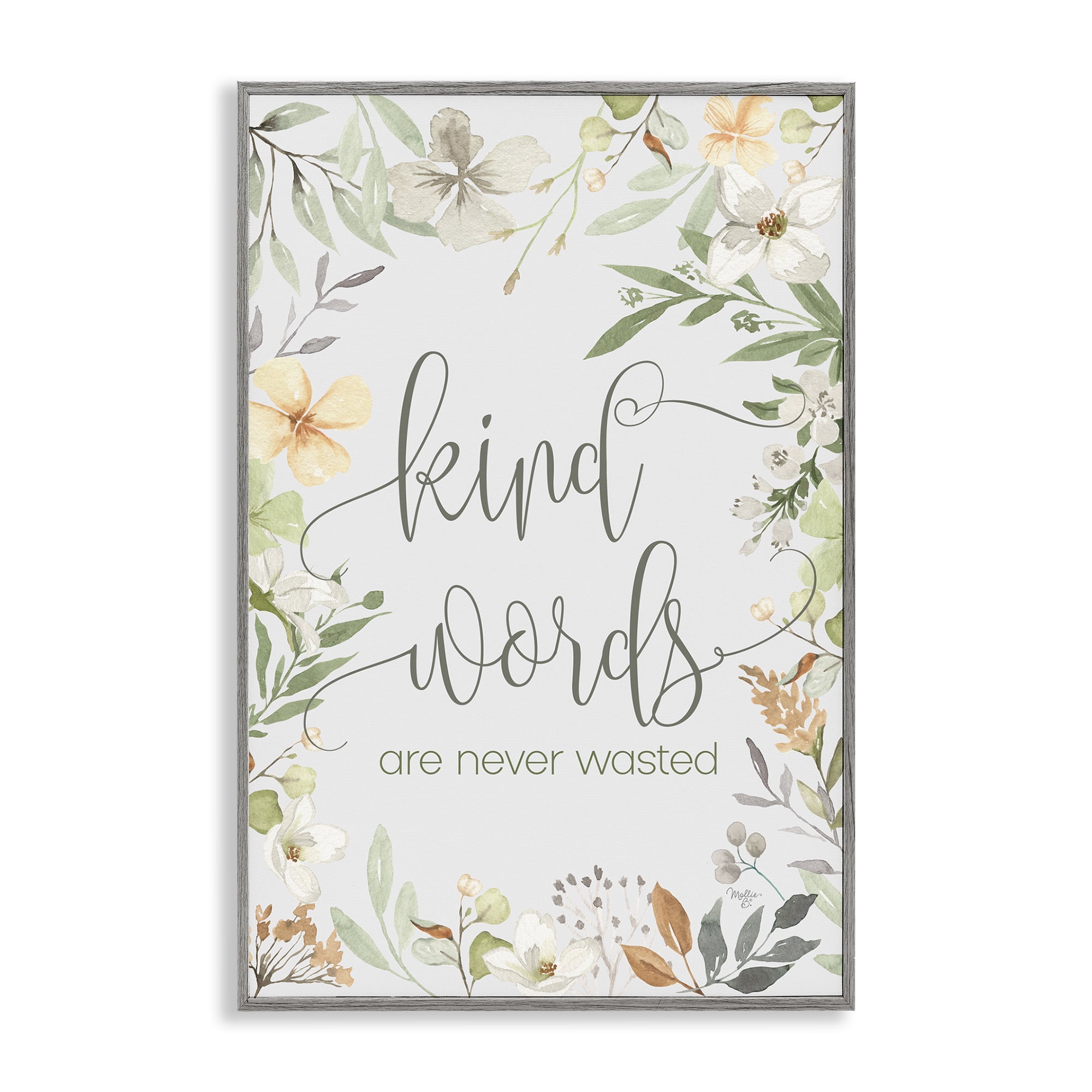 Stupell Industries Kind Words Never Wasted Plants & Flowers Painting Gray Framed Art Print Wall Art, 16 x 24
