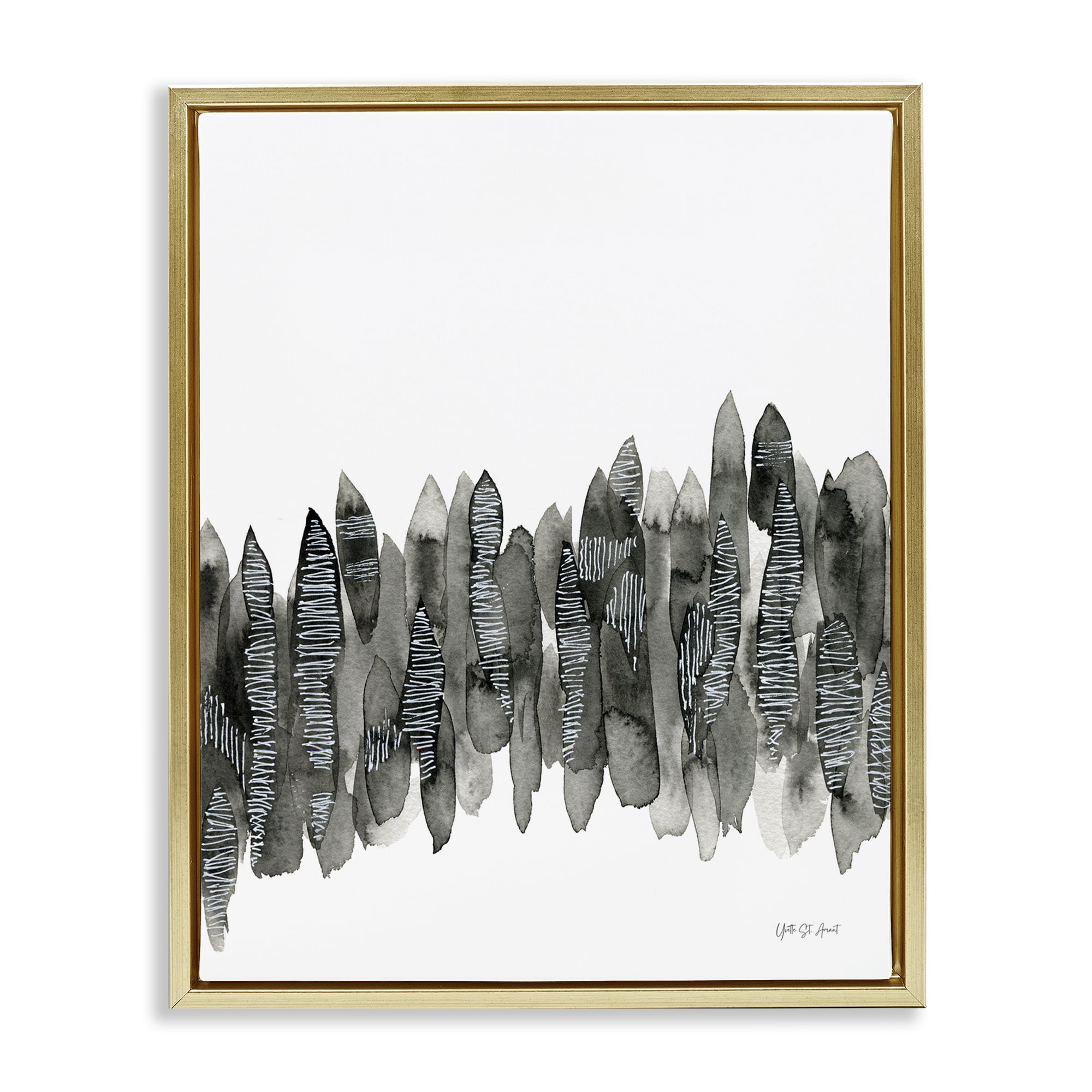 Stupell Industries Kindling Abstract Nature Abstract Painting Gold Floater Framed Canvas Art Print Wall Art, 25 x 31