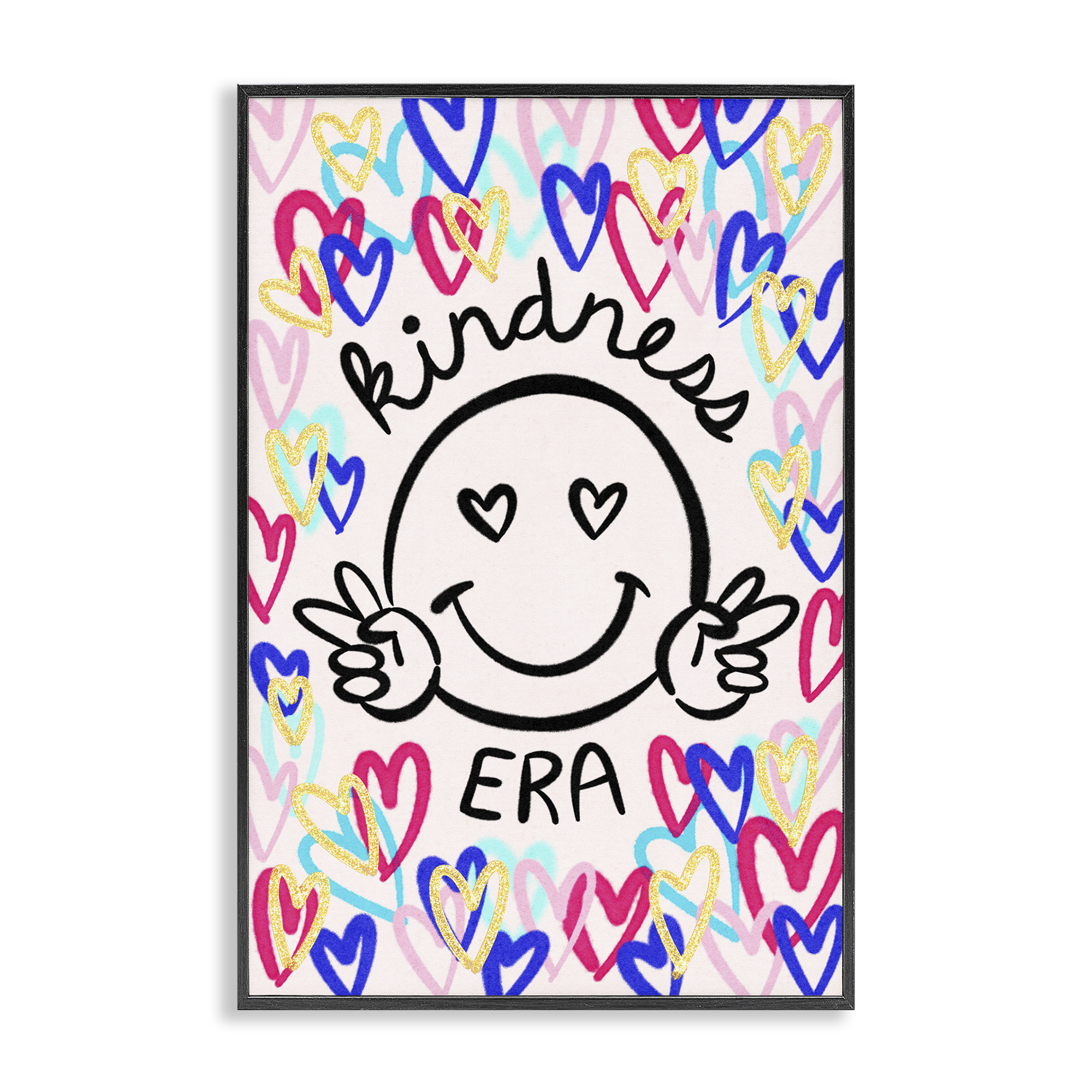 Stupell Industries Kindness Era on Hearts Typography Painting Black Framed Art Print Wall Art, 20 x 30