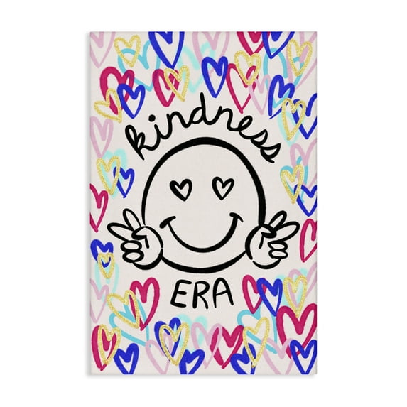 Stupell Industries Kindness Era on Hearts Typography Painting Gallery Wrapped Canvas Art Print Wall Art, 16 x 24