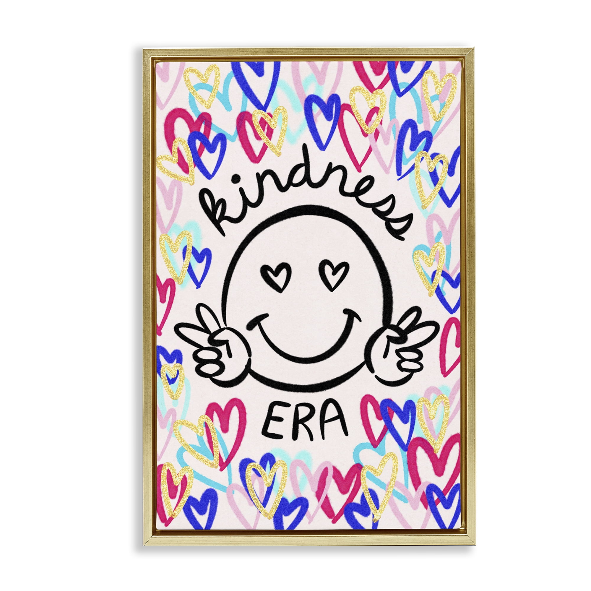 Stupell Industries Kindness Era on Hearts Typography Painting Gold Floater Framed Art Print Wall Art, 21 x 31