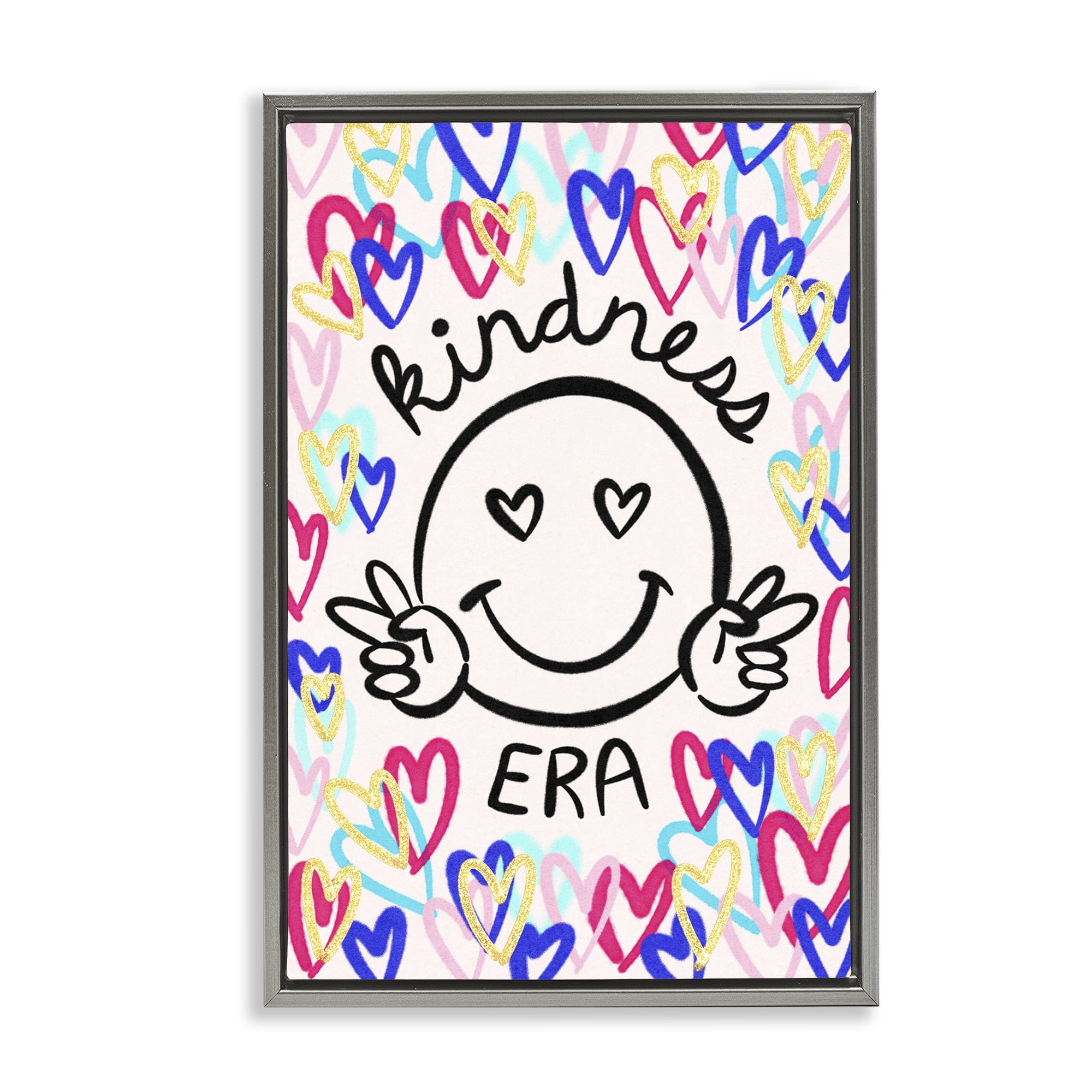 Stupell Industries Kindness Era on Hearts Typography Painting Gray Floater Framed Art Print Wall Art, 21 x 31