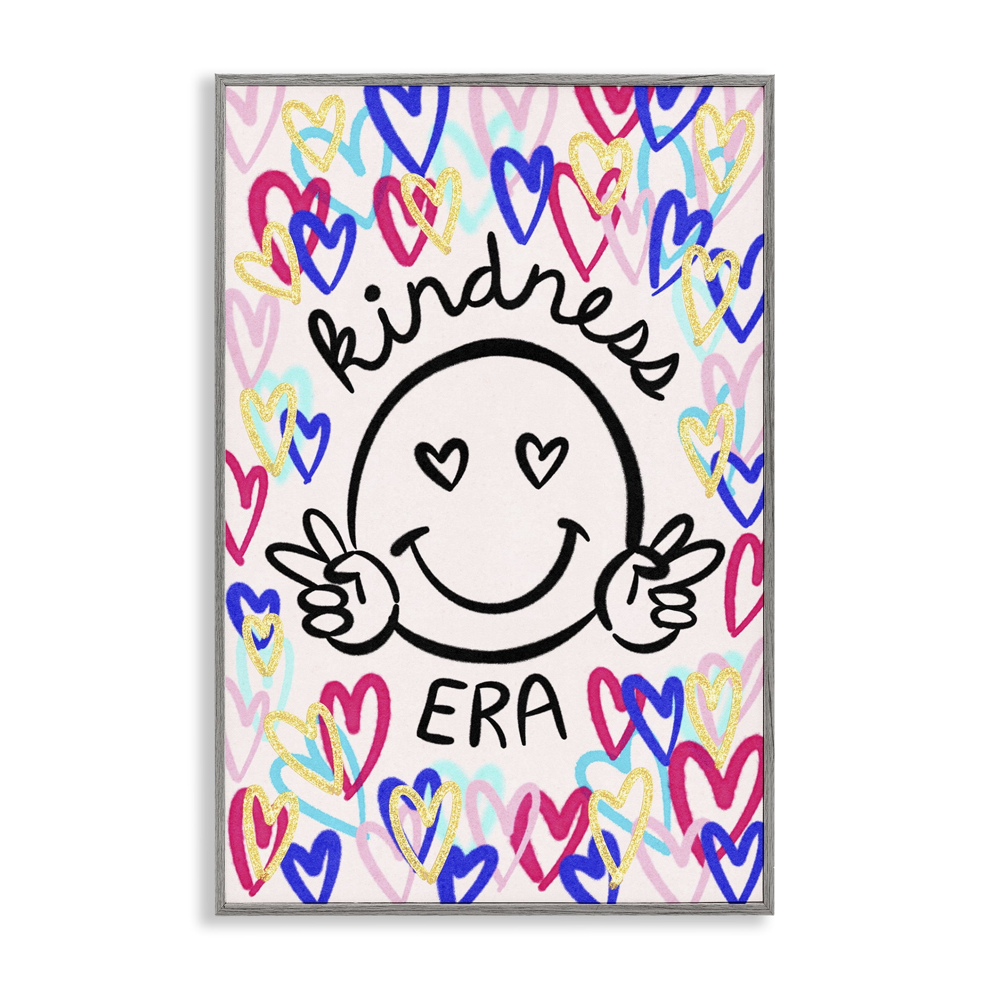 Stupell Industries Kindness Era on Hearts Typography Painting Gray Framed Art Print Wall Art, 20 x 30