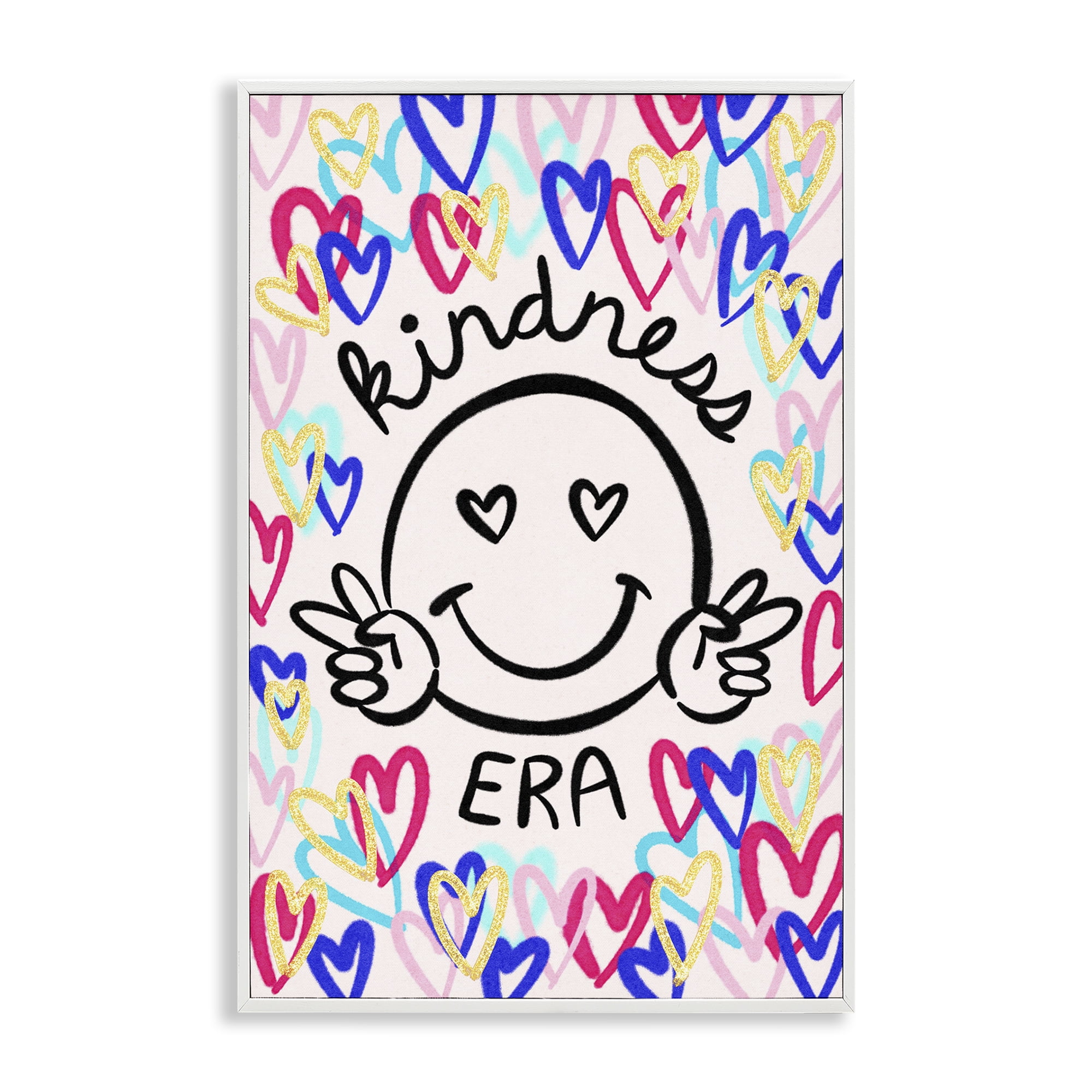 Stupell Industries Kindness Era on Hearts Typography Painting White Framed Art Print Wall Art, 16 x 24