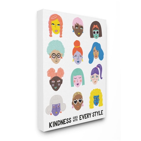 Stupell Industries Kindness Every Style Phrase Inclusive Female Portraits Design by Nadia Hassan, 24" x 30"