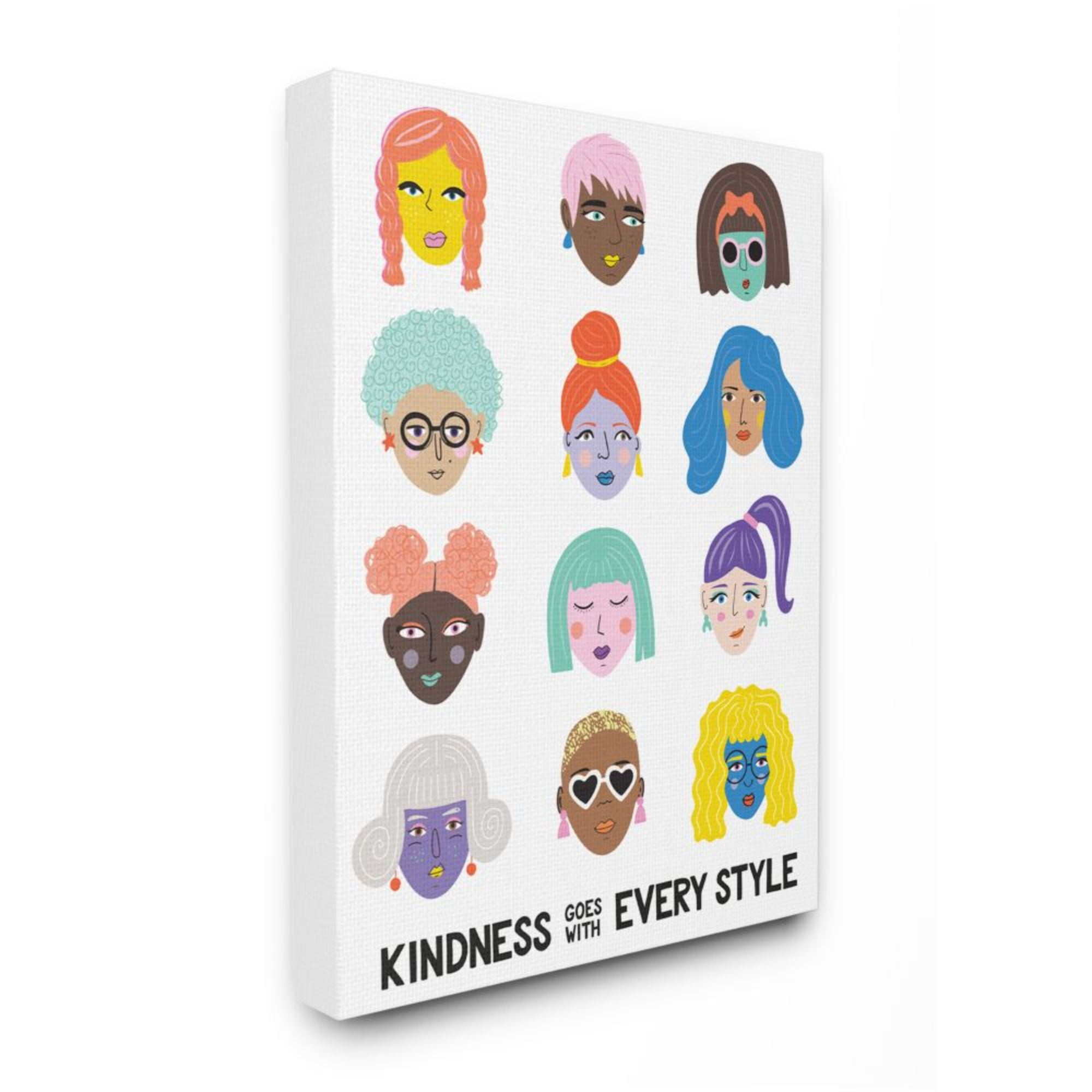 Stupell Industries Kindness Every Style Phrase Inclusive Female Portraits Design by Nadia Hassan, 36" x 48"