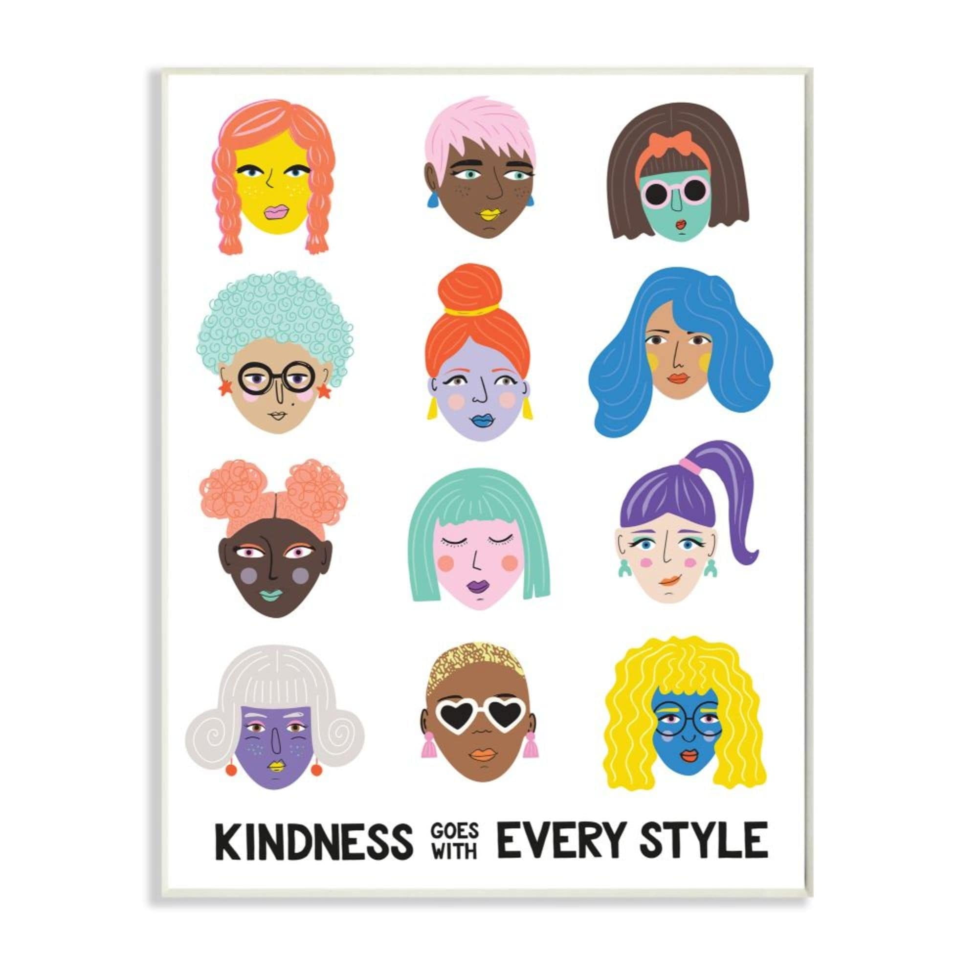 Stupell Industries Kindness Every Style Phrase Inclusive Female Portraits Design by Nadia Hassan