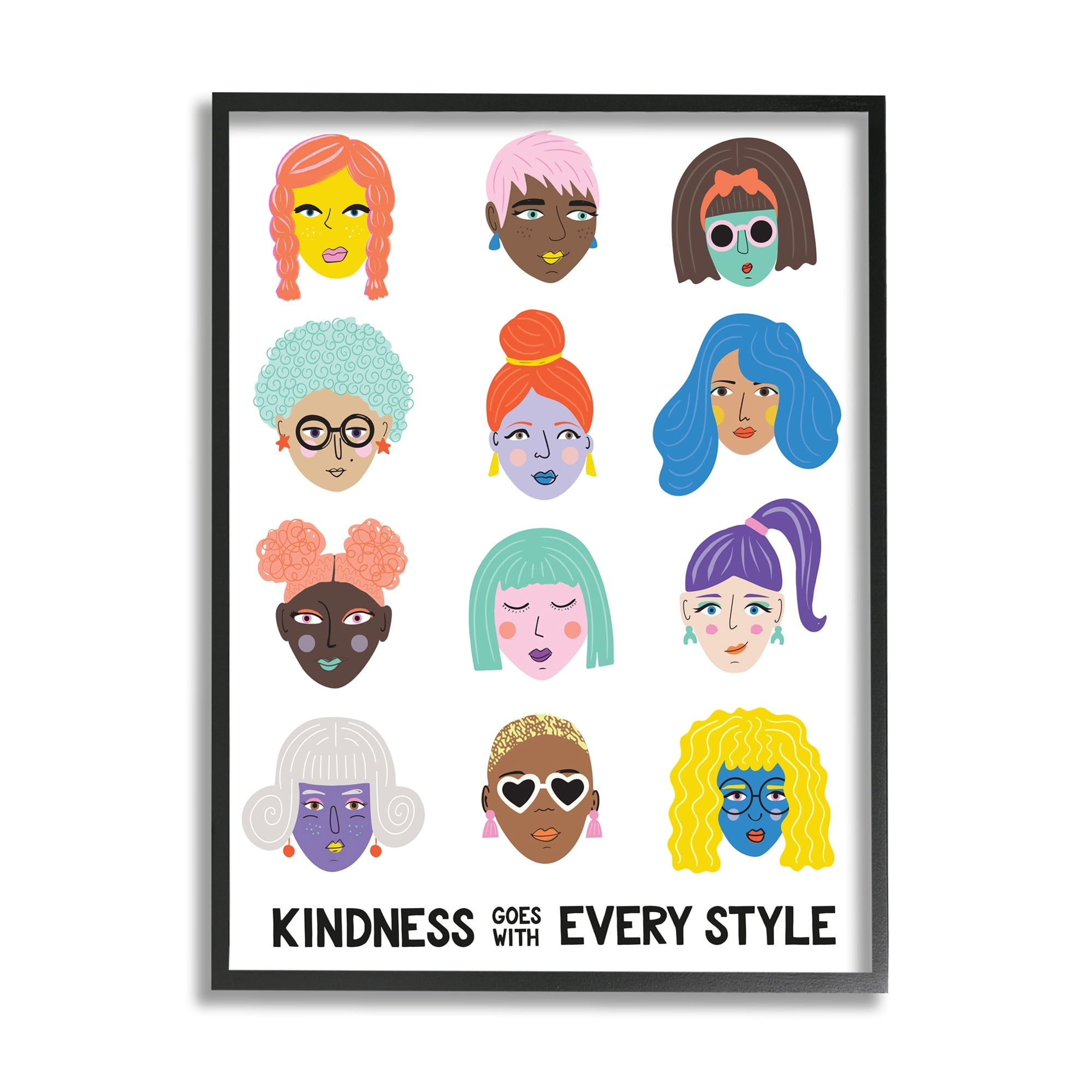 Stupell Industries Kindness Every Style Phrase Inclusive Female Portraits Design by Nadia Hassan
