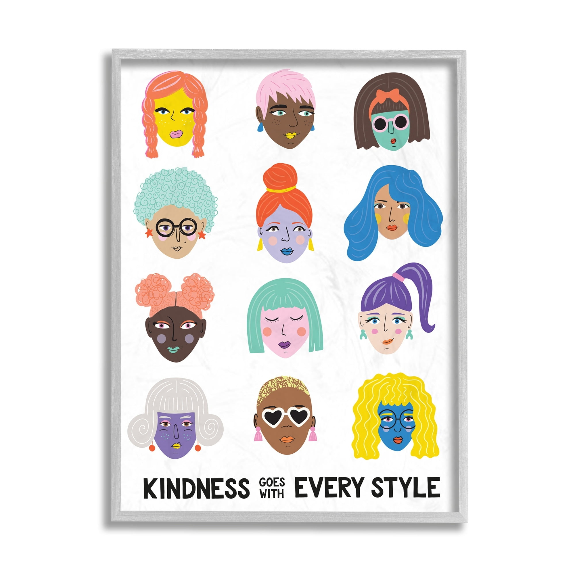 Stupell Industries Kindness Every Style Phrase Inclusive Female Portraits Design by Nadia Hassan