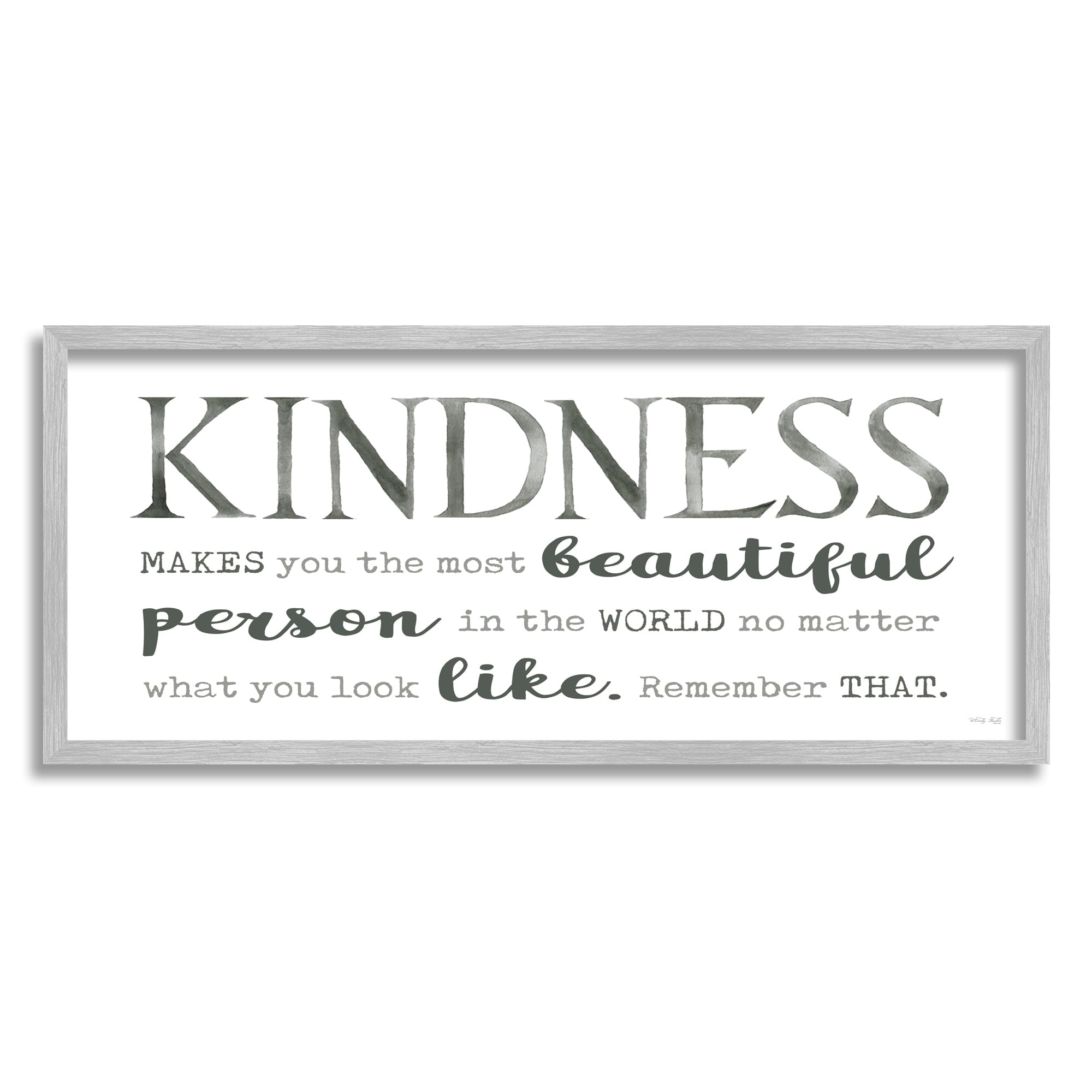 Stupell Industries Kindness Is Beautiful Inspirational Self Love Typography Phrase Graphic Art Gray Framed Art Print Wall Art, Design by Cindy Jacobs