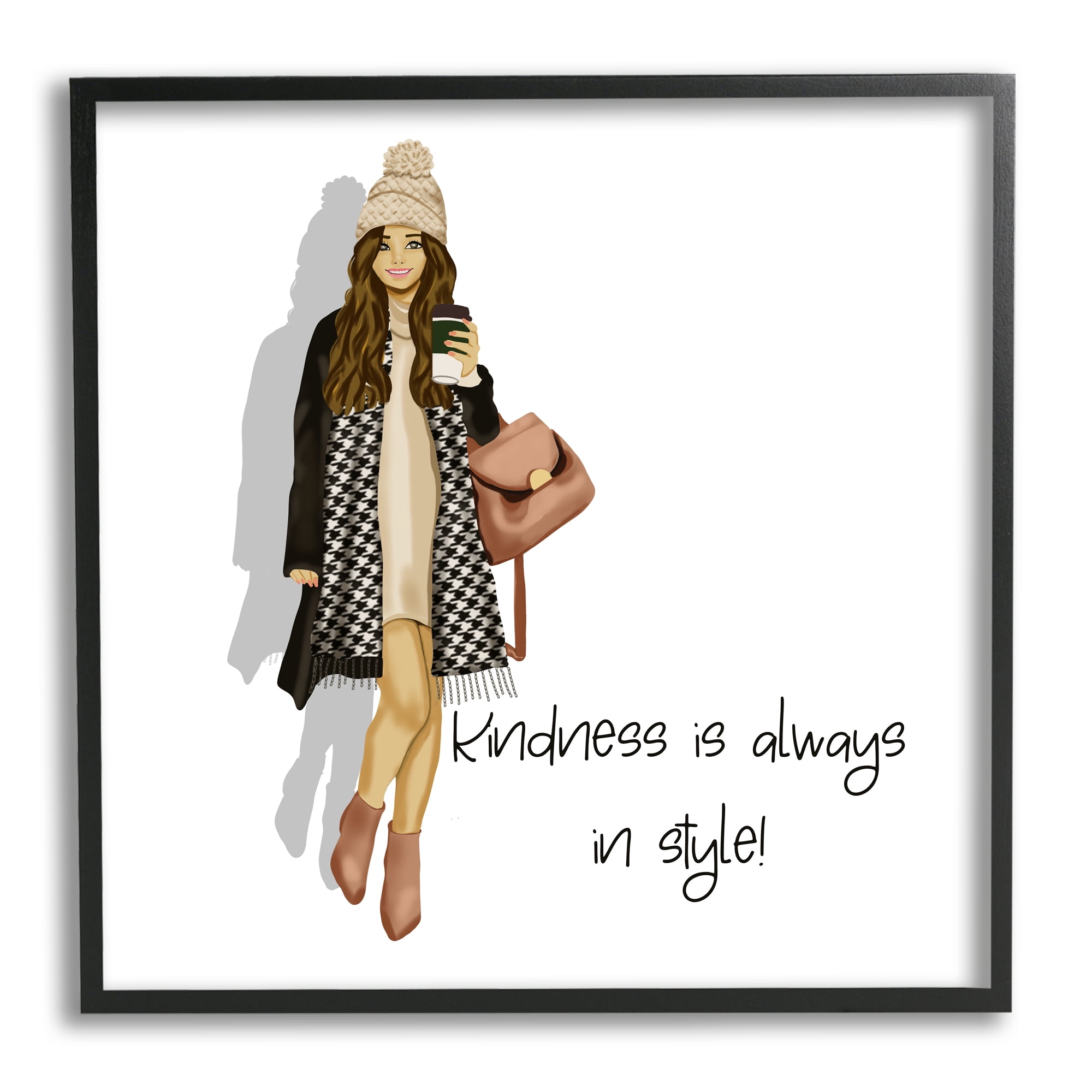 Stupell Industries Kindness Is In Style Inspirational Painting Black Framed Art Print Wall Art, 12 x 12