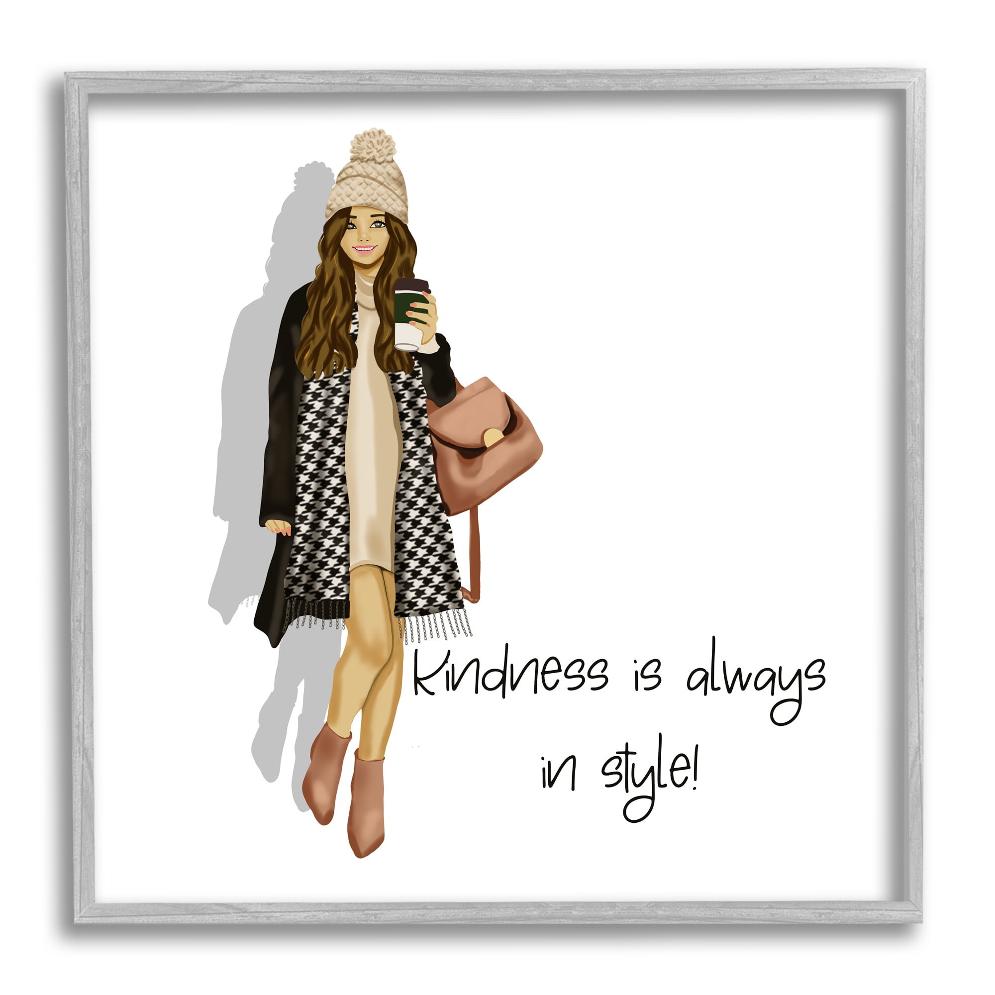 Stupell Industries Kindness Is In Style Inspirational Painting Gray Framed Art Print Wall Art, 24 x 24