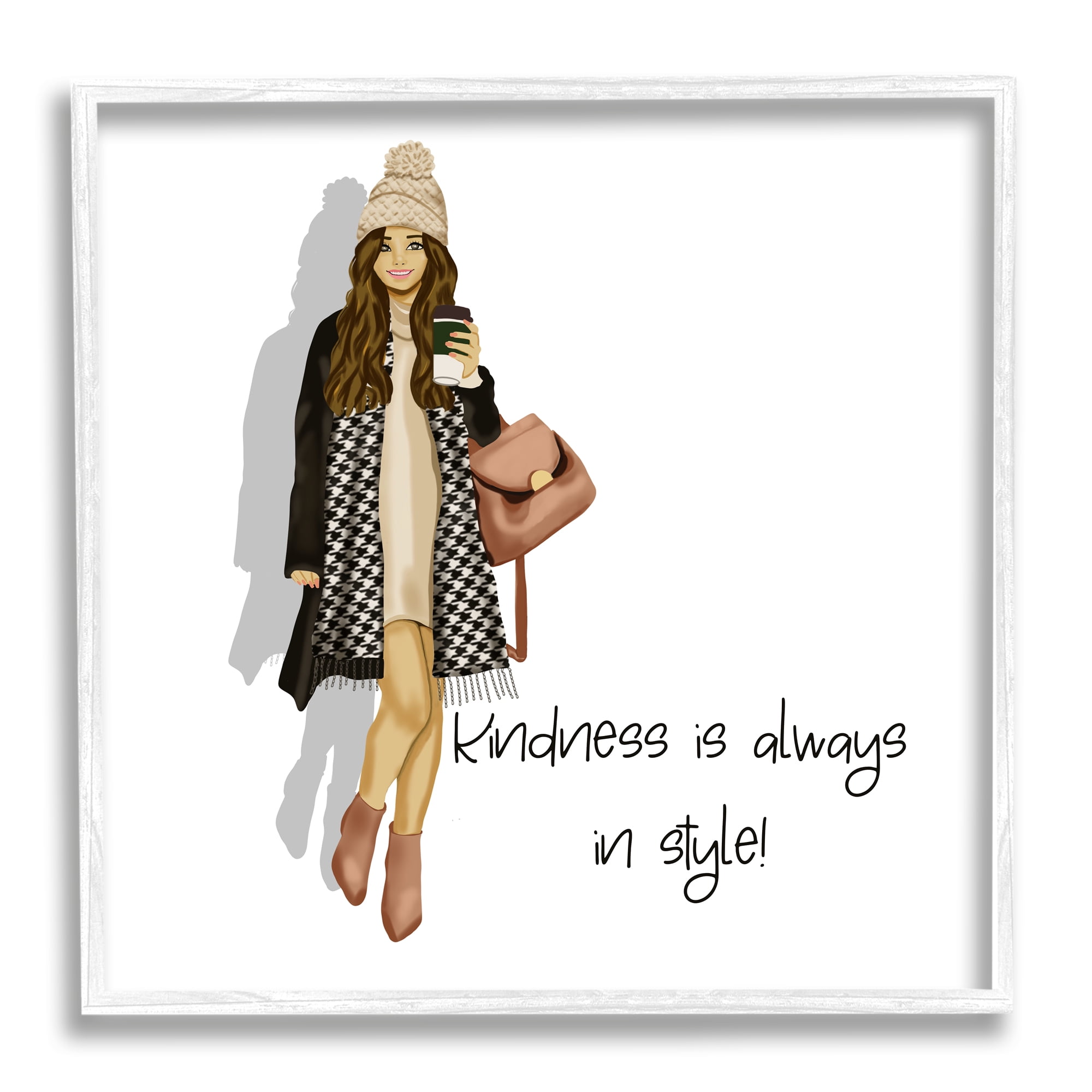 Stupell Industries Kindness Is In Style Inspirational Painting White Framed Art Print Wall Art, 12 x 12
