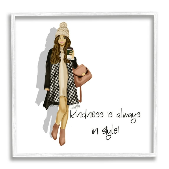Stupell Industries Kindness Is In Style Inspirational Painting White Framed Art Print Wall Art, 24 x 24