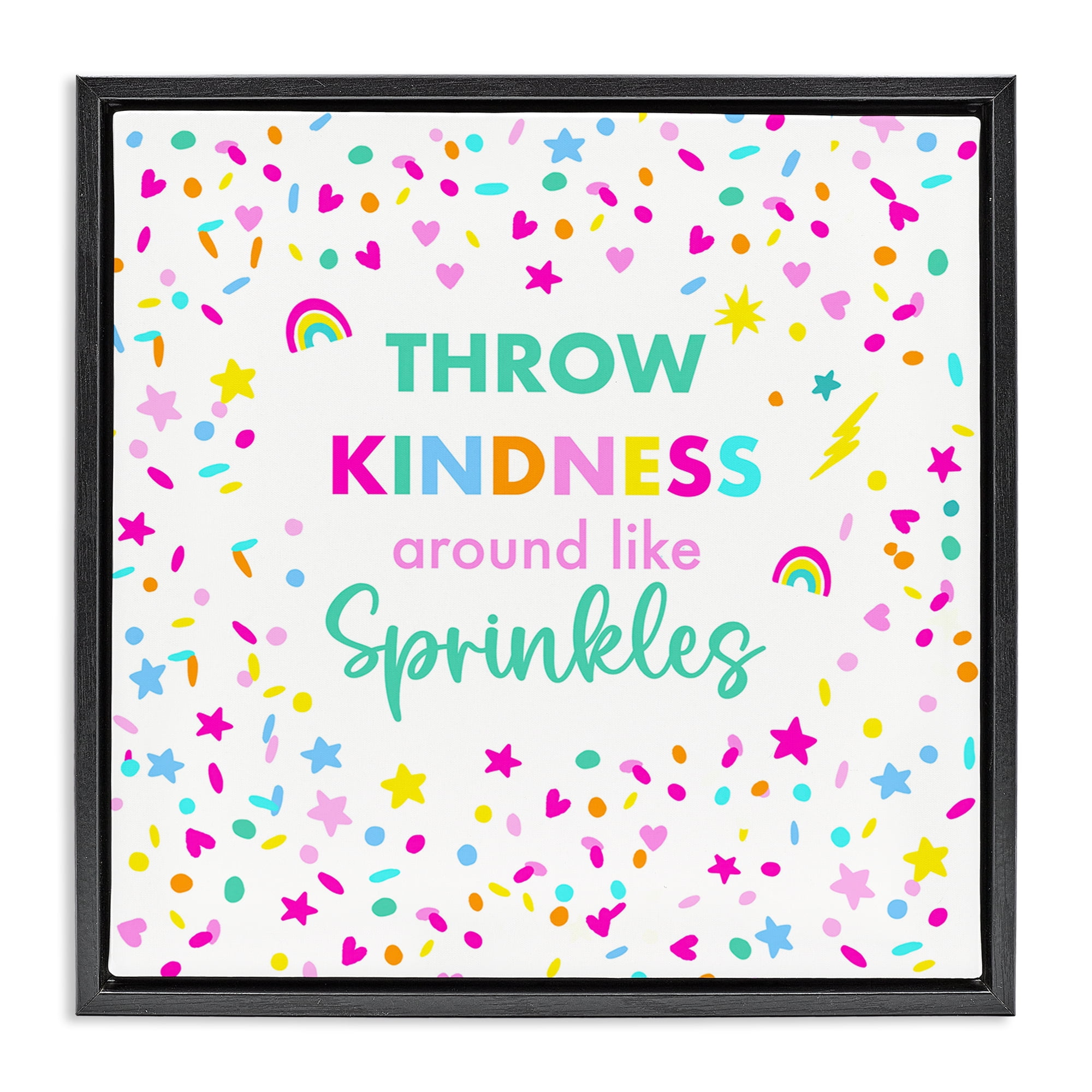 Stupell Industries Kindness Like Sprinkles Text & Numbers Painting Black Floater Framed Canvas Art Print Wall Art, 25 x 25