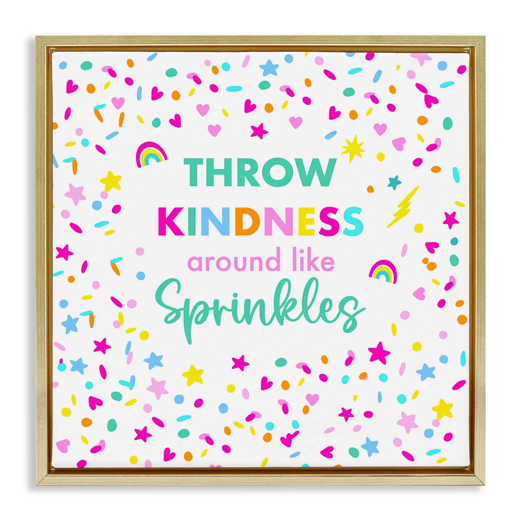 Stupell Industries Kindness Like Sprinkles Text & Numbers Painting Gold Floater Framed Canvas Art Print Wall Art, 18 x 18
