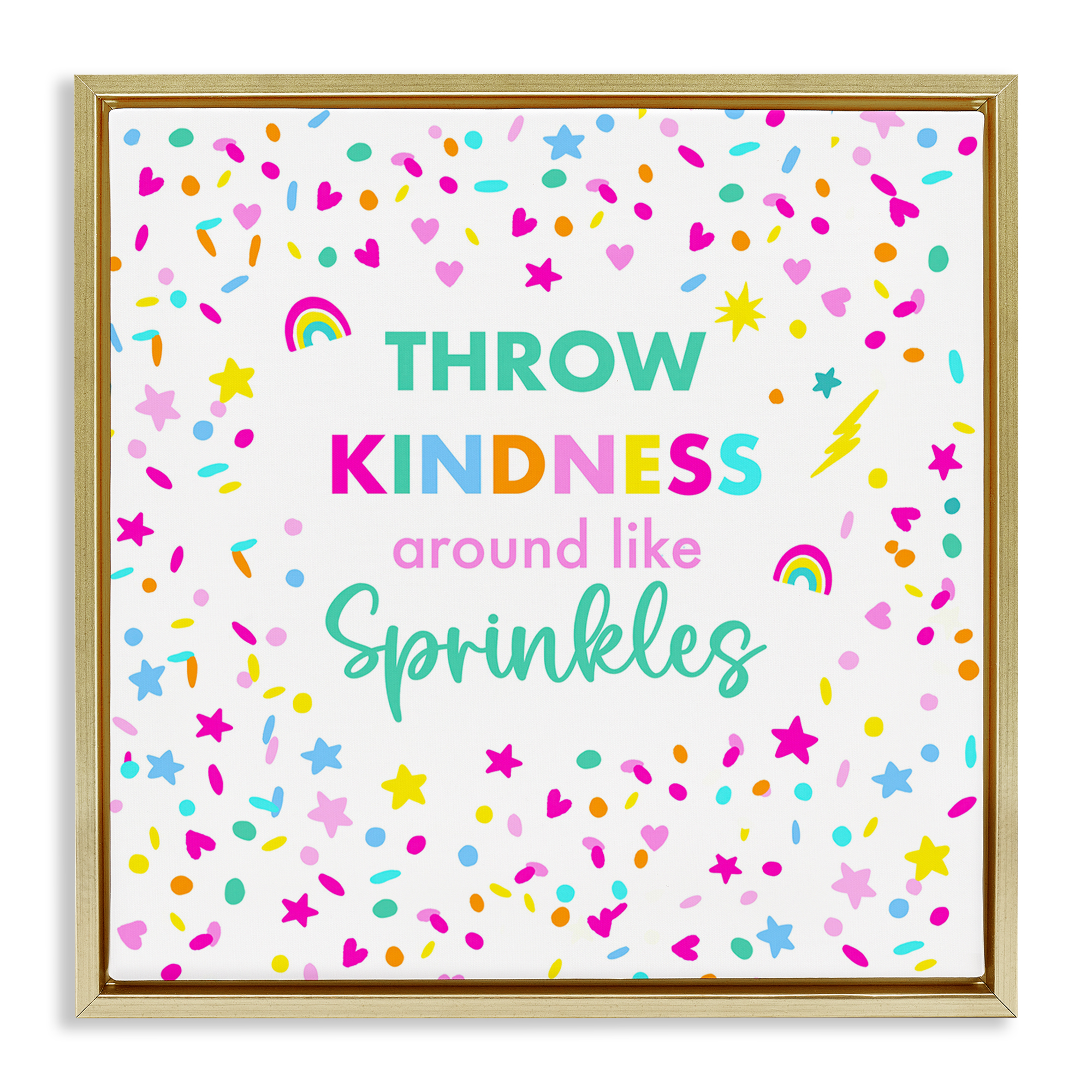 Stupell Industries Kindness Like Sprinkles Text & Numbers Painting Gold Floater Framed Canvas Art Print Wall Art, 25 x 25