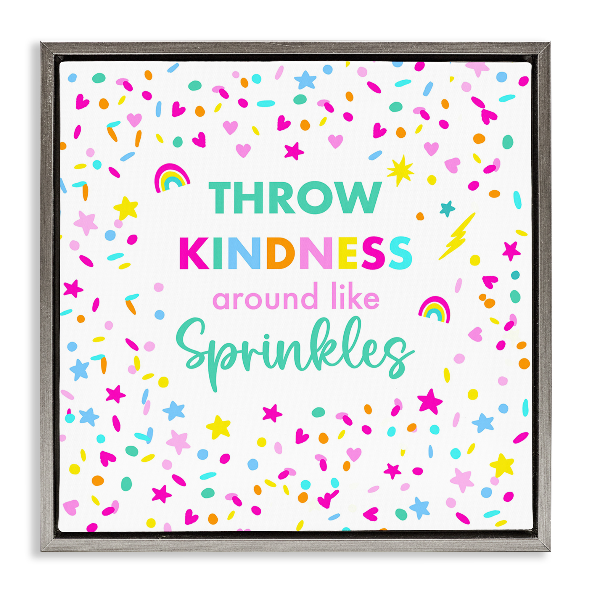 Stupell Industries Kindness Like Sprinkles Text & Numbers Painting Gray Floater Framed Canvas Art Print Wall Art, 18 x 18