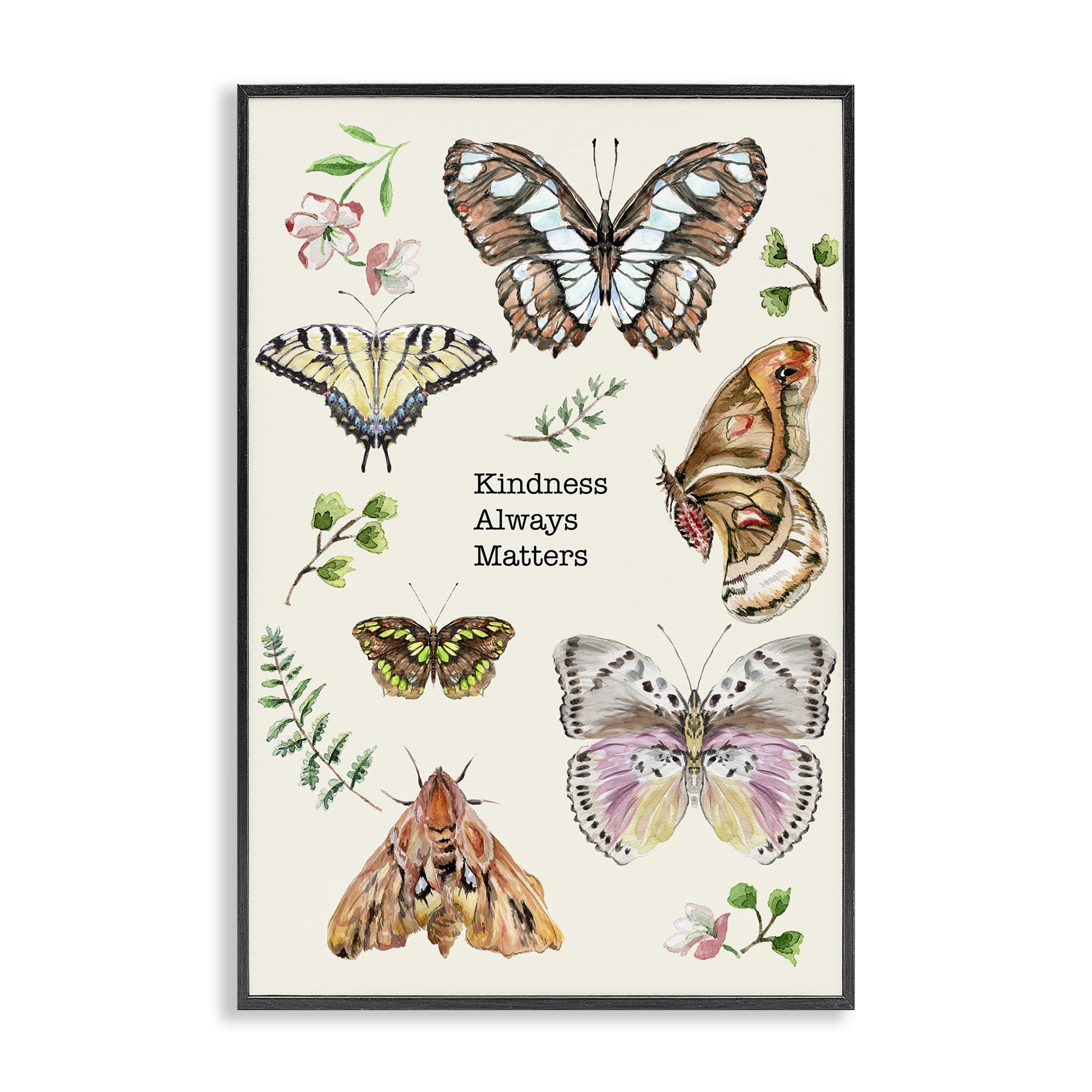 Stupell Industries Kindness Matters Insects Animals & Insects Painting Black Framed Art Print Wall Art, 16 x 24