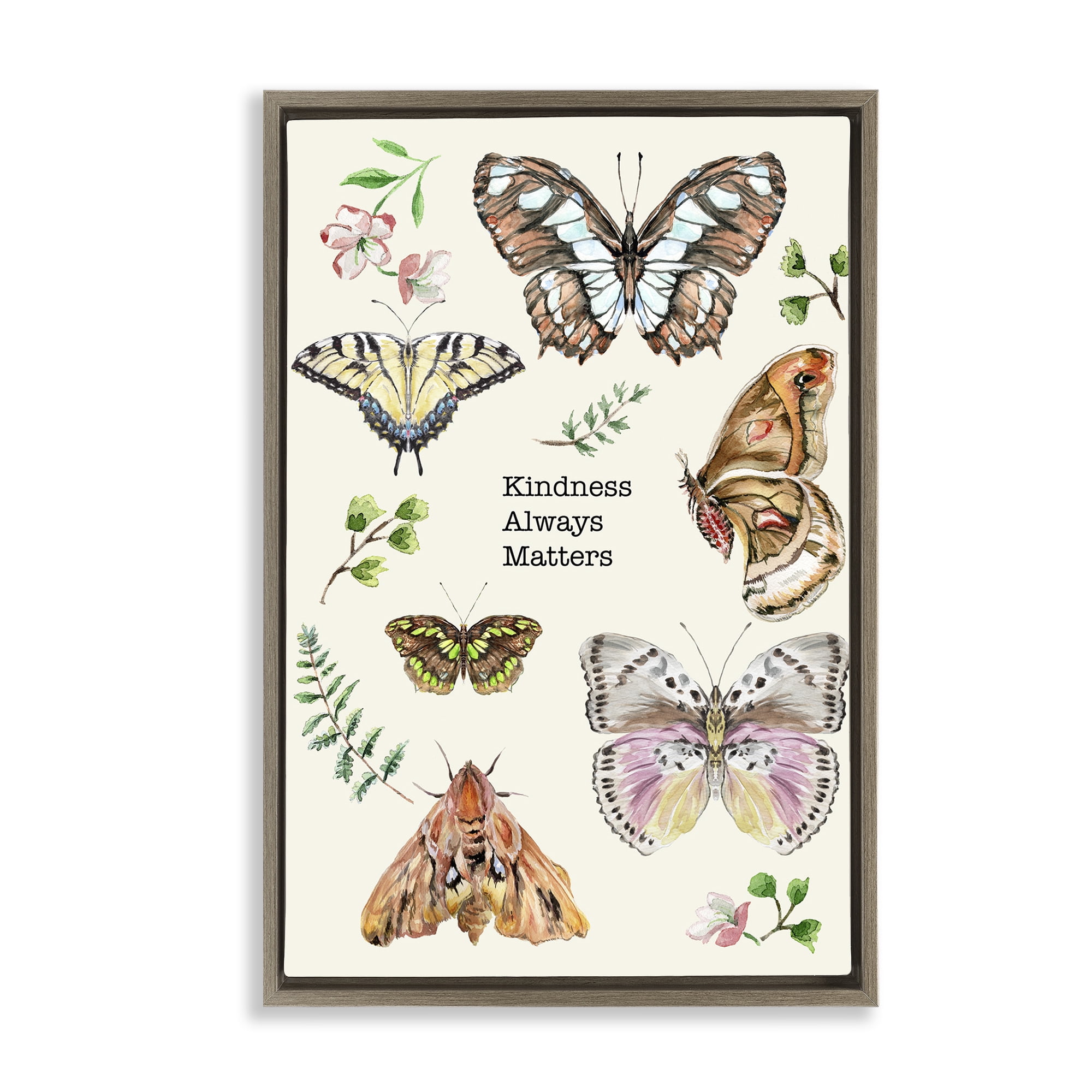 Stupell Industries Kindness Matters Insects Animals & Insects Painting Brown Floater Framed Canvas Art Print Wall Art, 21 x 31