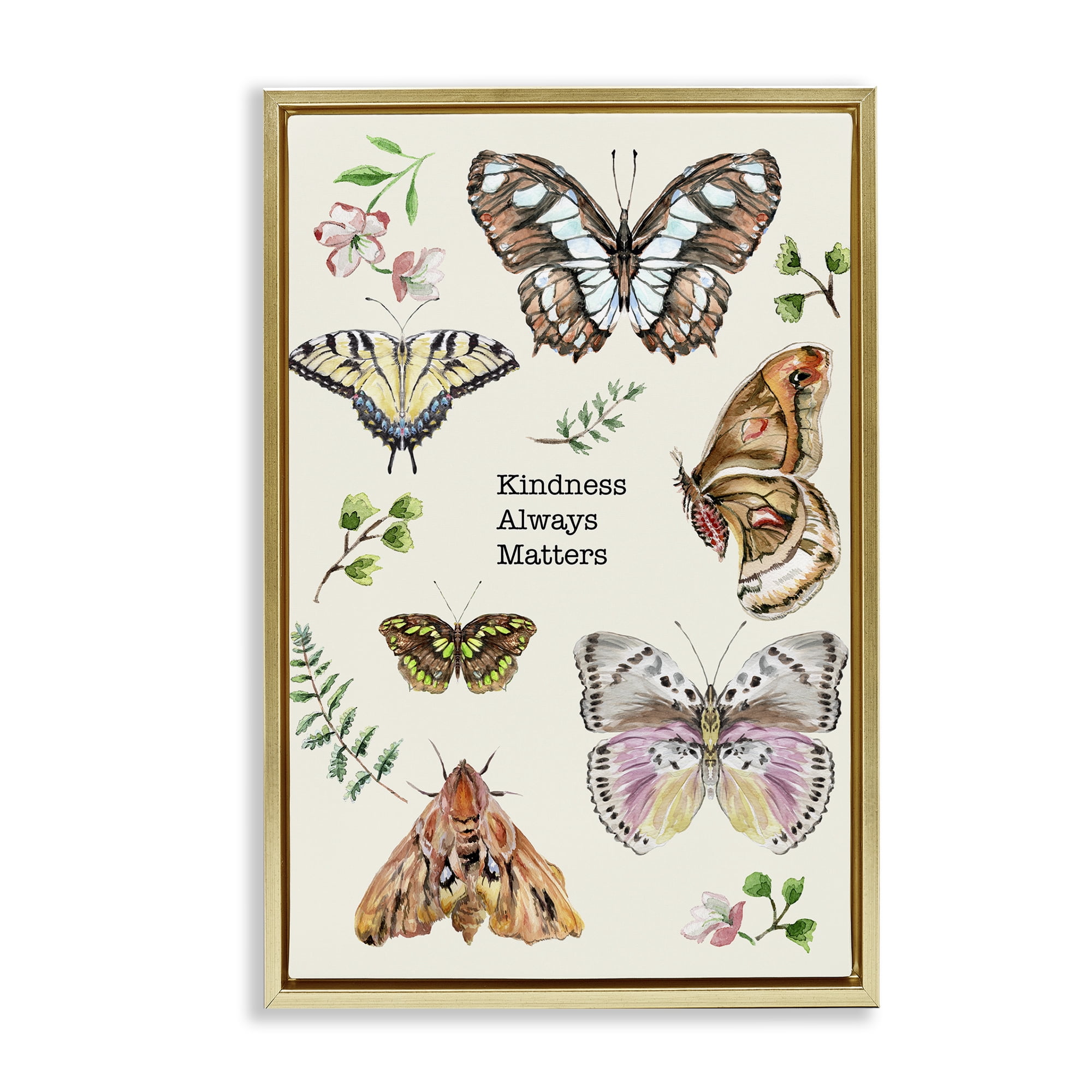 Stupell Industries Kindness Matters Insects Animals & Insects Painting Gold Floater Framed Canvas Art Print Wall Art, 17 x 25