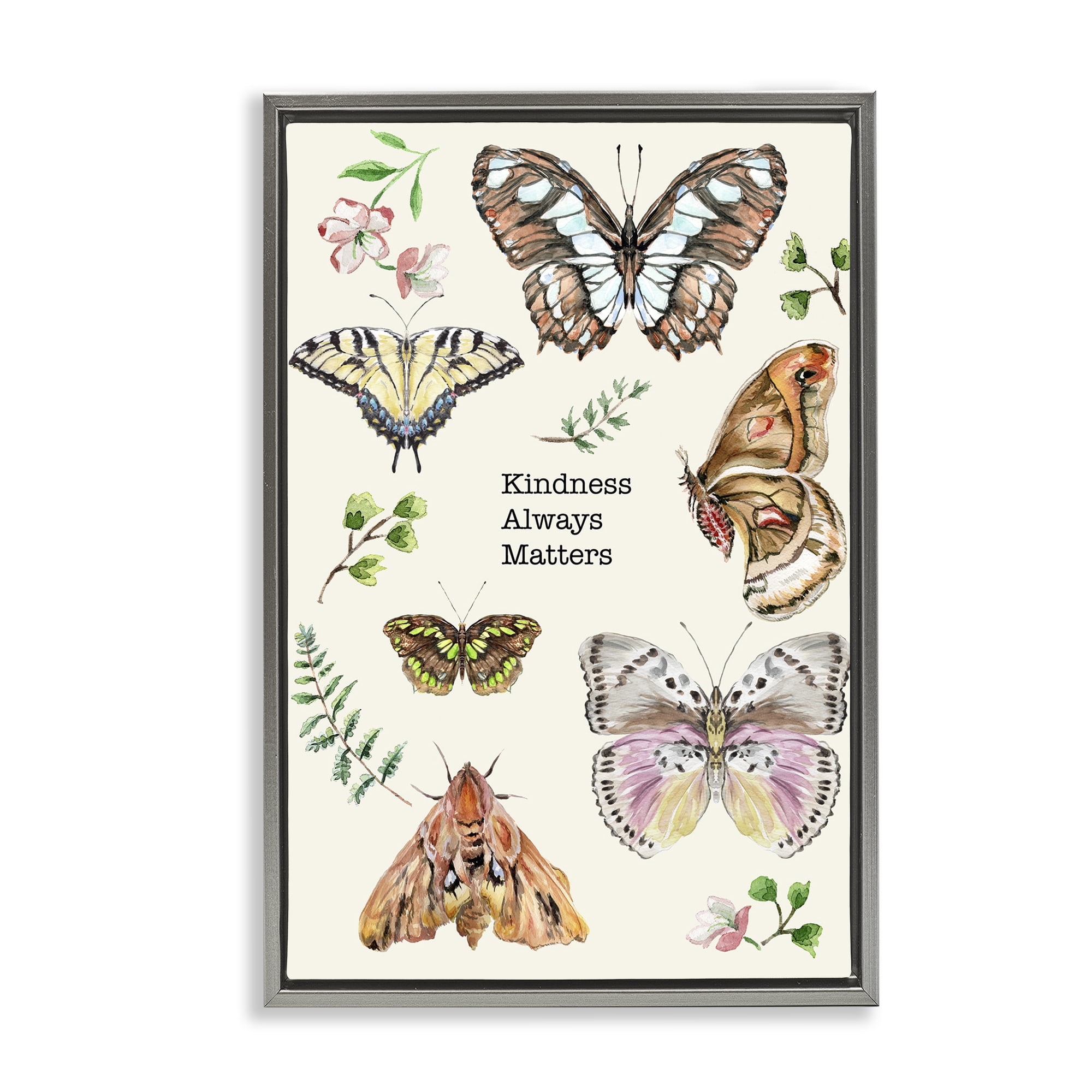 Stupell Industries Kindness Matters Insects Animals & Insects Painting Gray Floater Framed Canvas Art Print Wall Art, 17 x 25