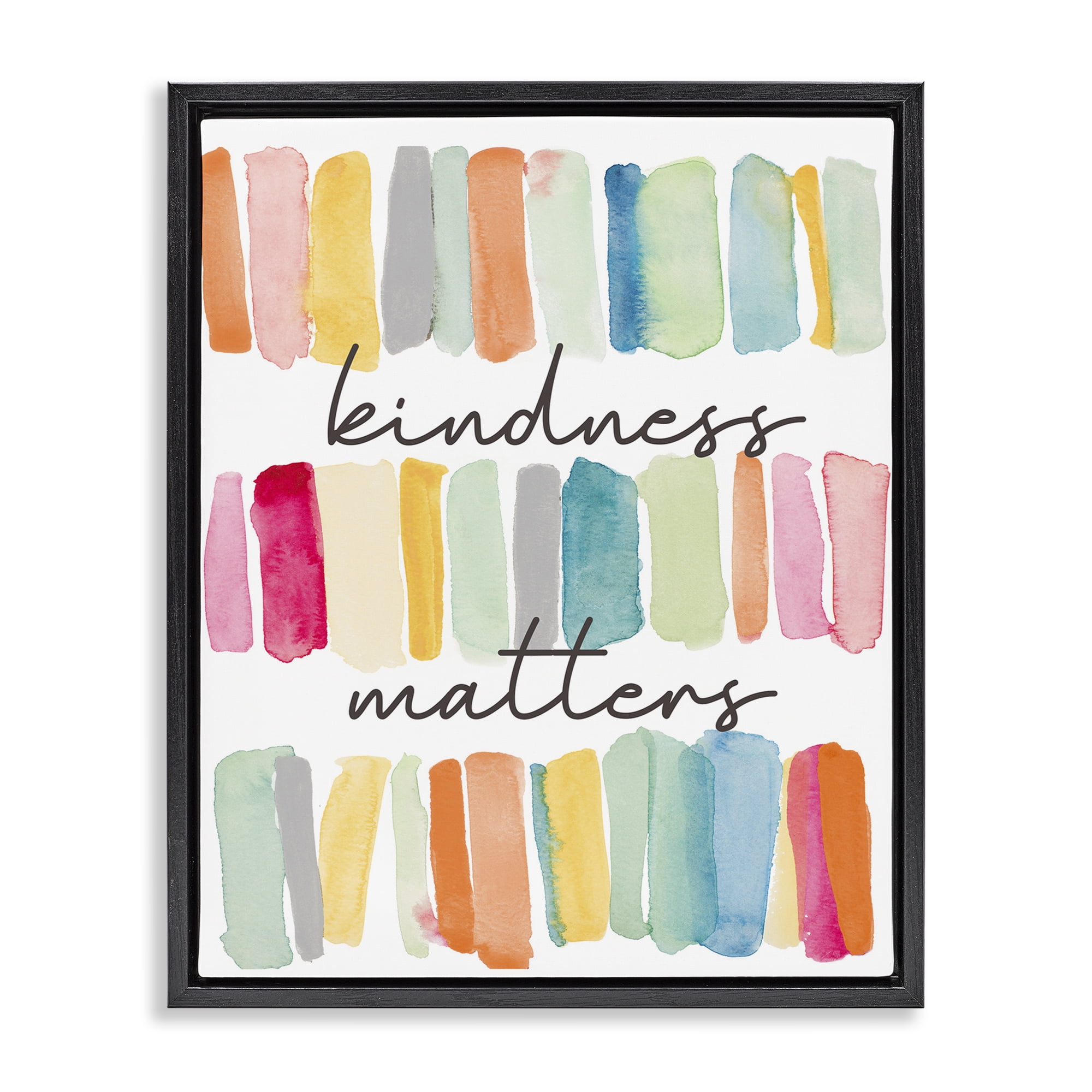 Stupell Industries Kindness Matters Phrase Typography Painting Black Floater Framed Art Print Wall Art, 25 x 31