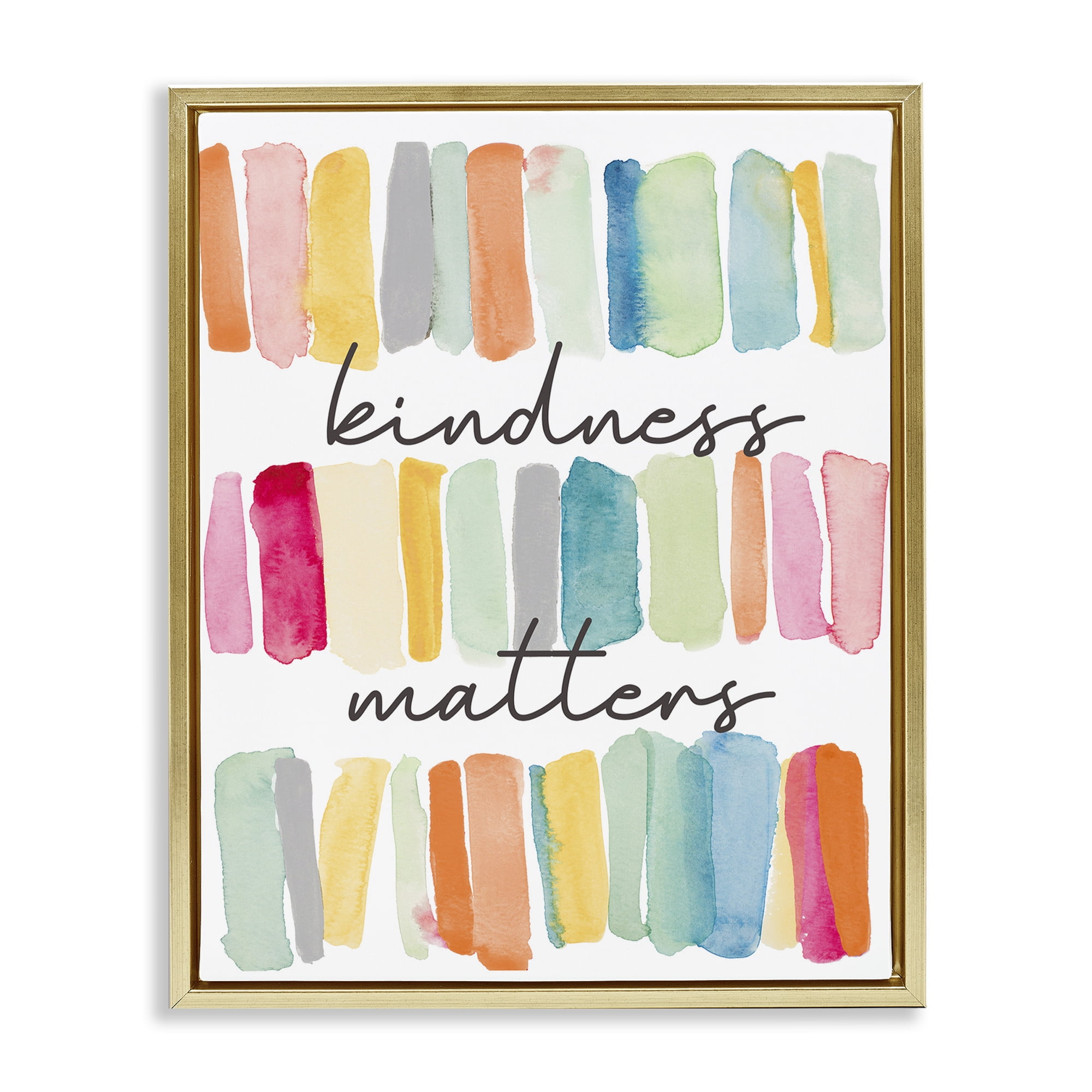Stupell Industries Kindness Matters Phrase Typography Painting Gold Floater Framed Art Print Wall Art, 25 x 31