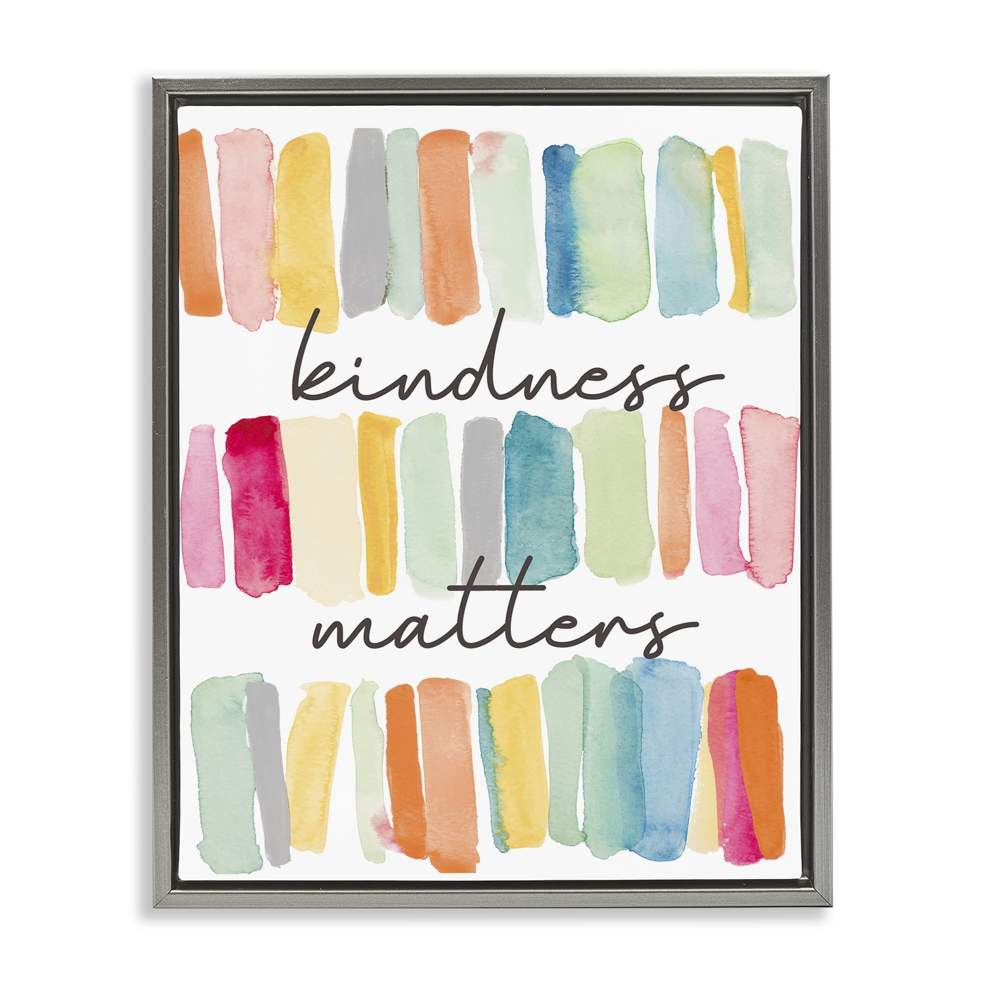 Stupell Industries Kindness Matters Phrase Typography Painting Gray Floater Framed Art Print Wall Art, 17 x 21