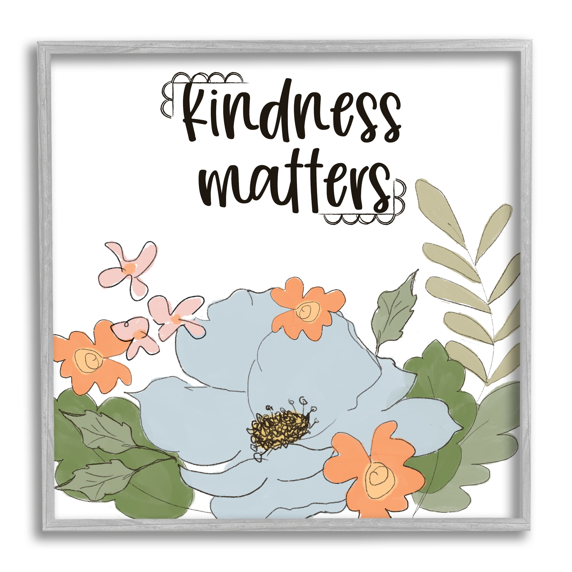 Stupell Industries Kindness Matters Sentiment Floral Bouquet Green Leaves, 24 x 24, Designed by Terri Conrad