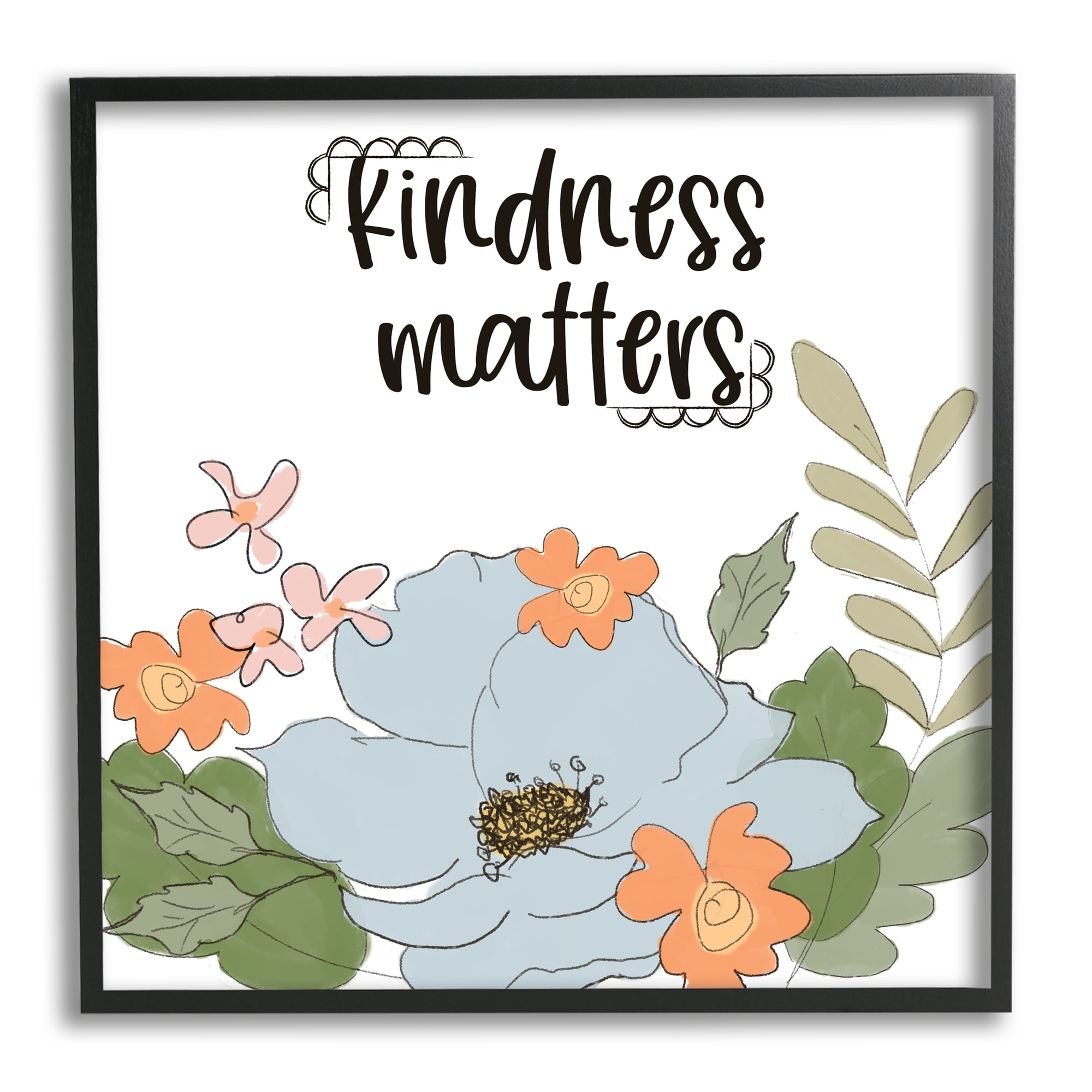Stupell Industries Kindness Matters Sentiment Floral Bouquet Green Leaves, 24 x 24, Designed by Terri Conrad