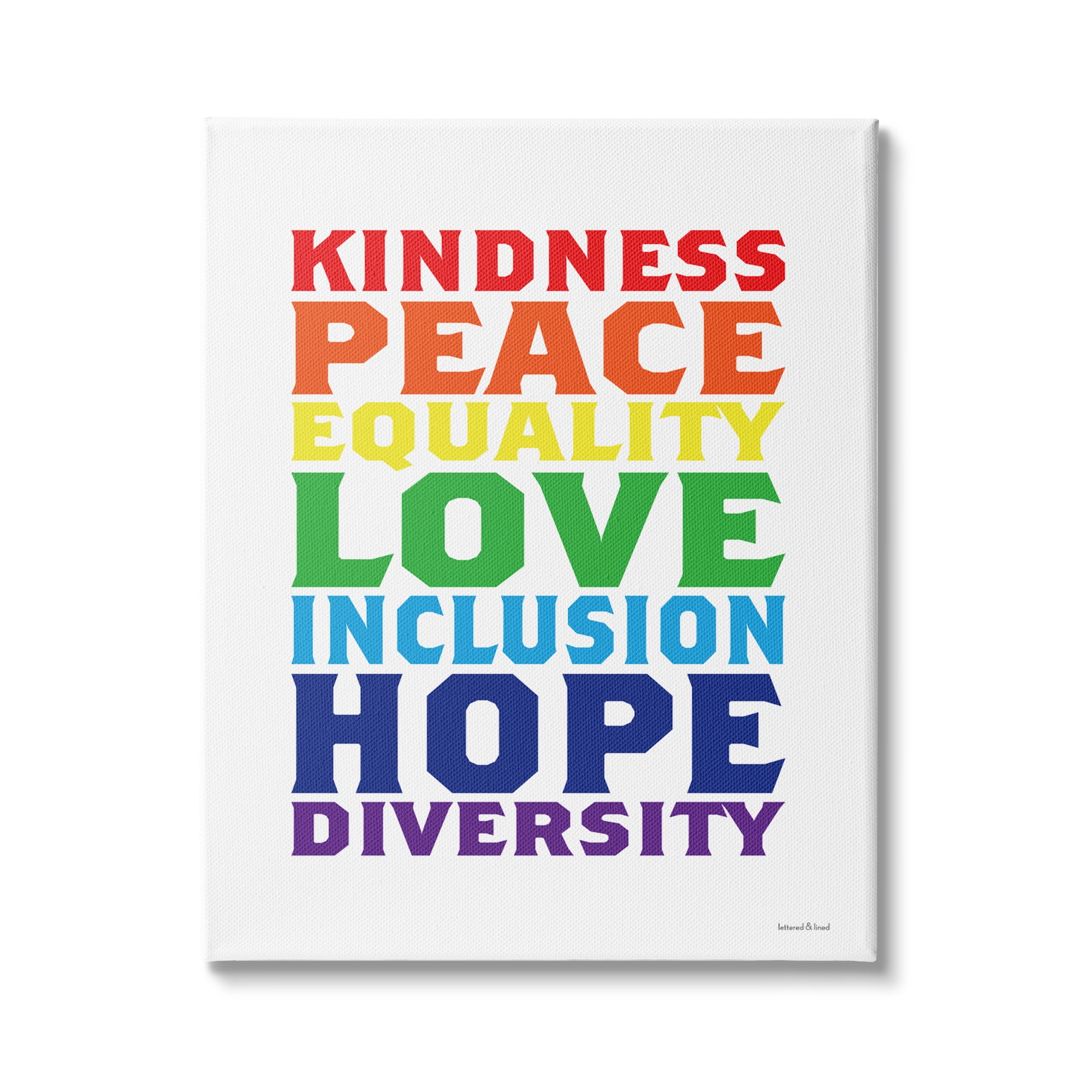 Stupell Industries Kindness Peace Equality Phrases Rainbow Inclusive Terms, 16 x 20, Design by Lettered and Lined