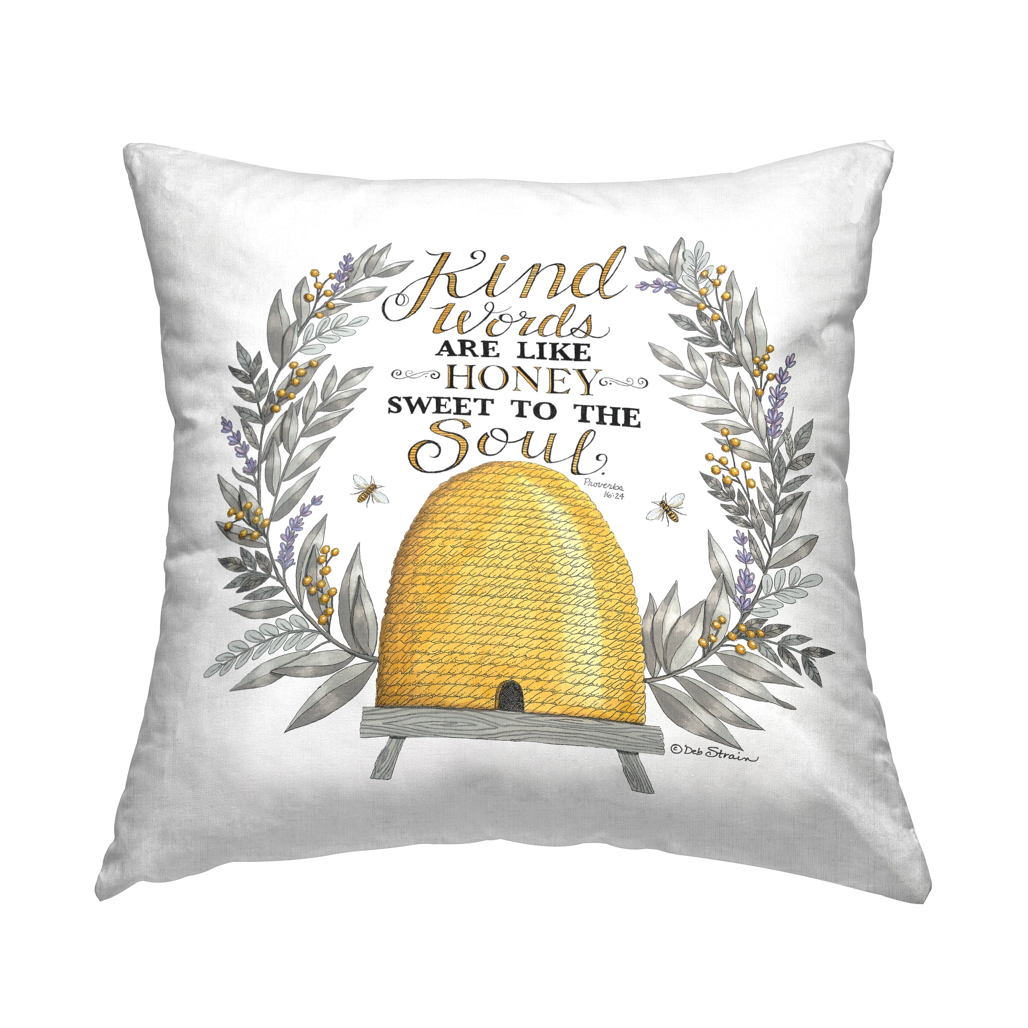 Stupell Industries Kindness Phrase Uplifting Honey Bee Botanical Design by Deb Strain Throw Pillow