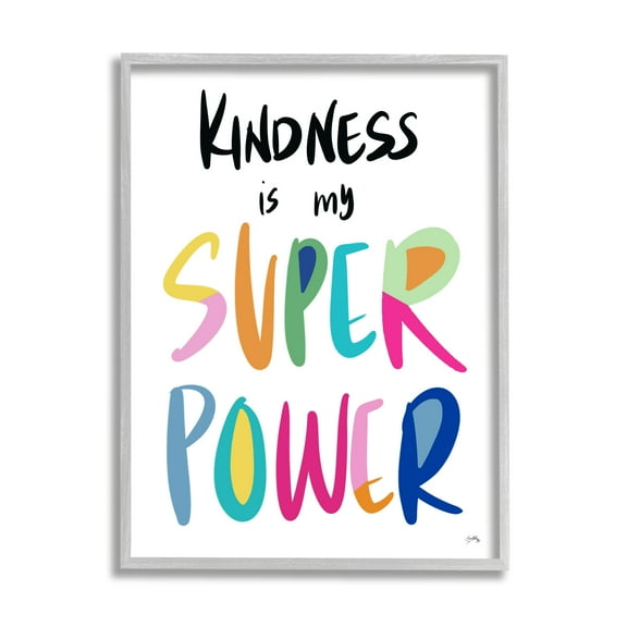 Stupell Industries Kindness is My Super Power Motivational Hero Phrase Inspirational Painting Gray Framed Art Print Wall Art, 16 x 20