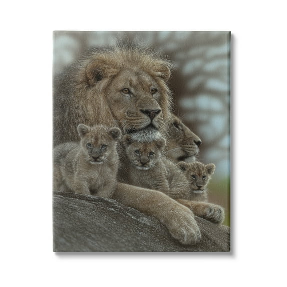 Stupell Industries King Lion Baby Cubs Wild Safari Animal Family, 36 x 48, Design by Collin Bogle