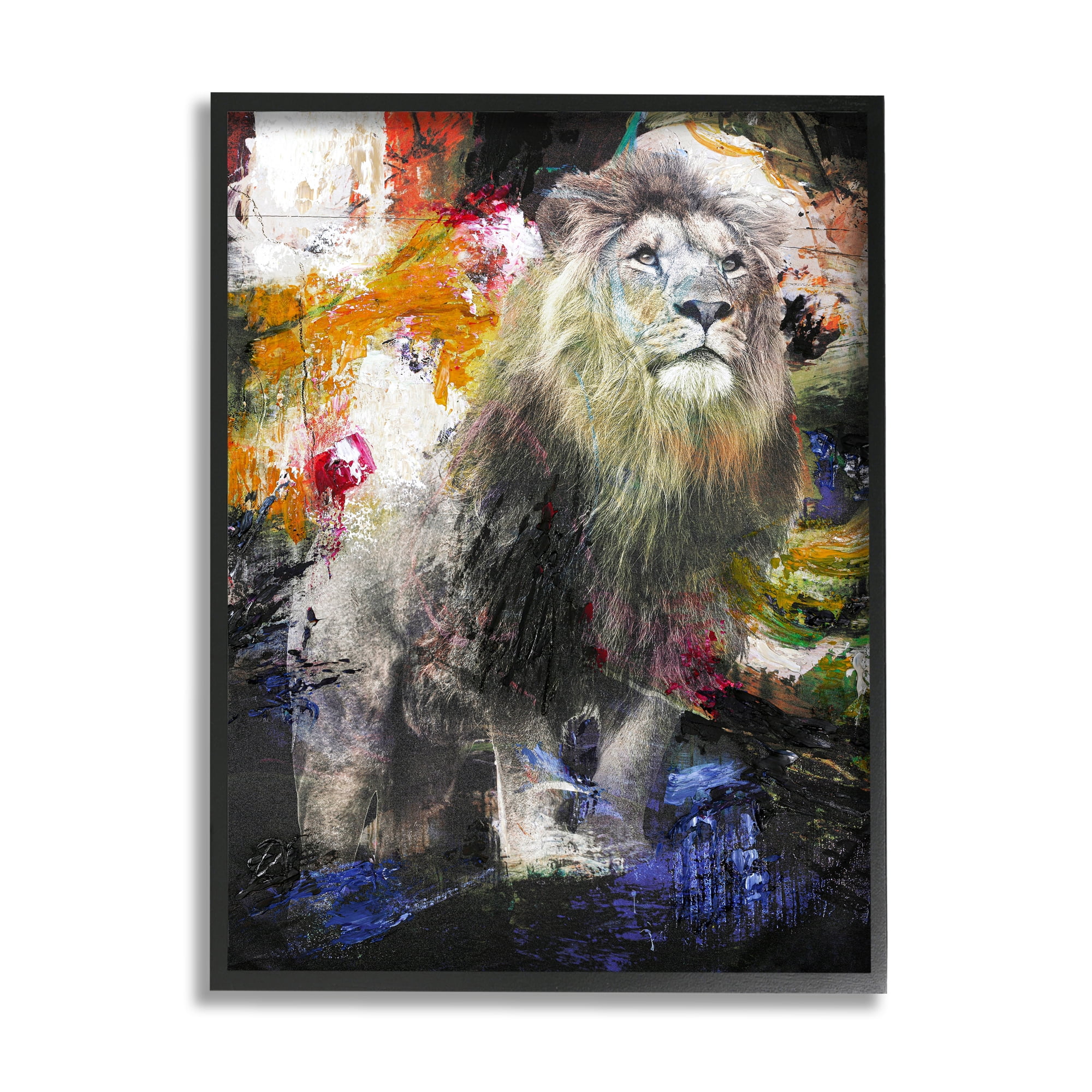 Stupell Industries King Lion Safari Animal Prowl Abstract Paint Movement Animals & Insects Painting Black Framed Art Print Wall Art, 11 x 14