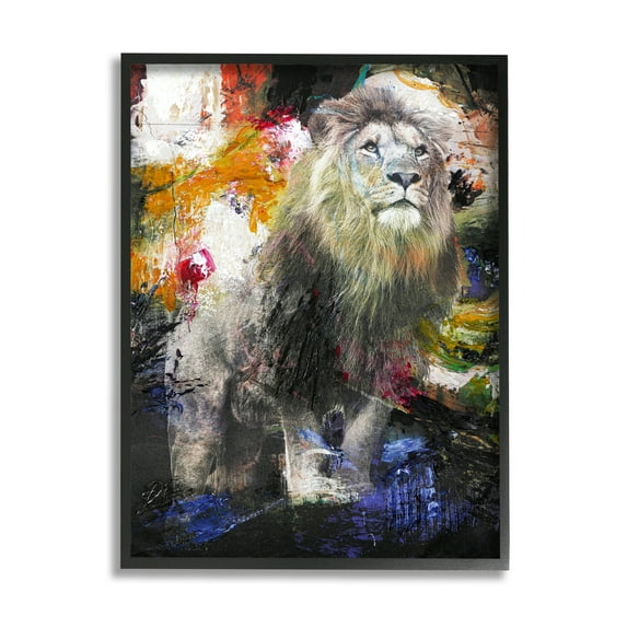 Stupell Industries King Lion Safari Animal Prowl Abstract Paint Movement Animals & Insects Painting Black Framed Art Print Wall Art, 24 x 30