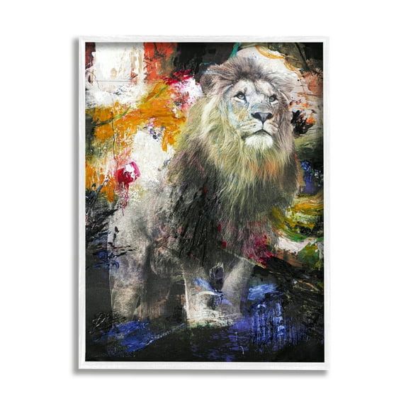 Stupell Industries King Lion Safari Animal Prowl Abstract Paint Movement Animals & Insects Painting White Framed Art Print Wall Art, 11 x 14
