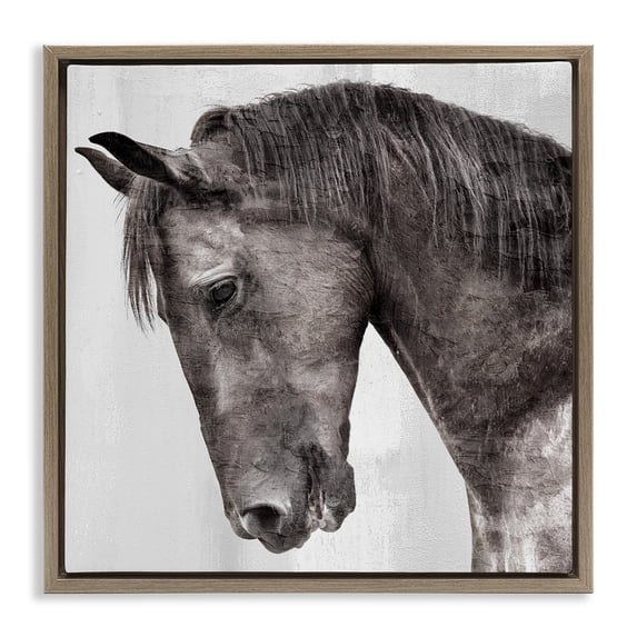 Stupell Industries King Monochromatic Horse Portrait Animals Painting Brown Floater Framed Canvas Art Print Wall Art, 18 x 18