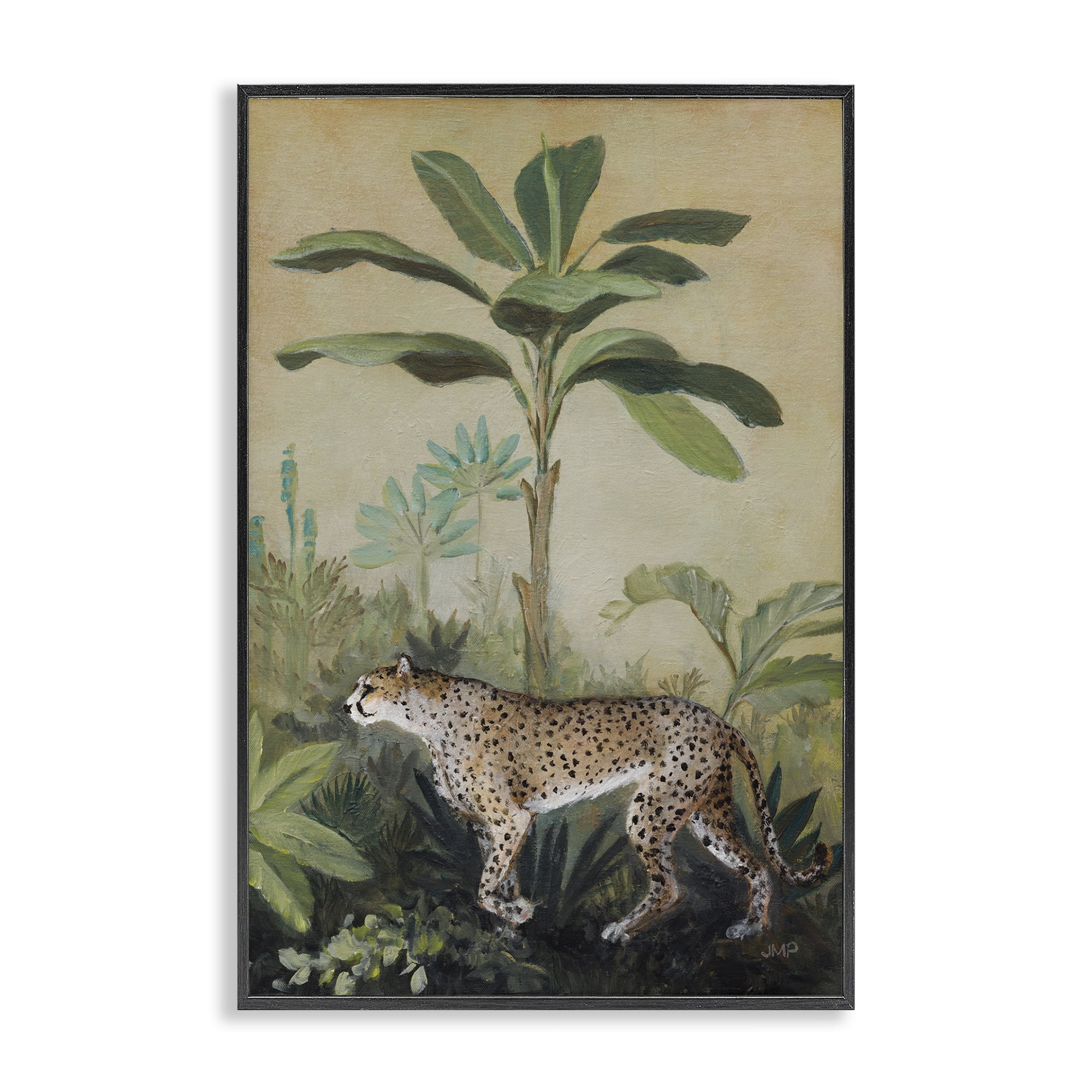 Stupell Industries King Of Jungle Leopard Landscape Painting Black Framed Art Print Wall Art, 12 x 18