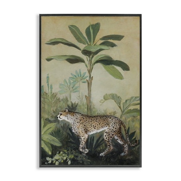 Stupell Industries King Of Jungle Leopard Landscape Painting Black Framed Art Print Wall Art, 12 x 18
