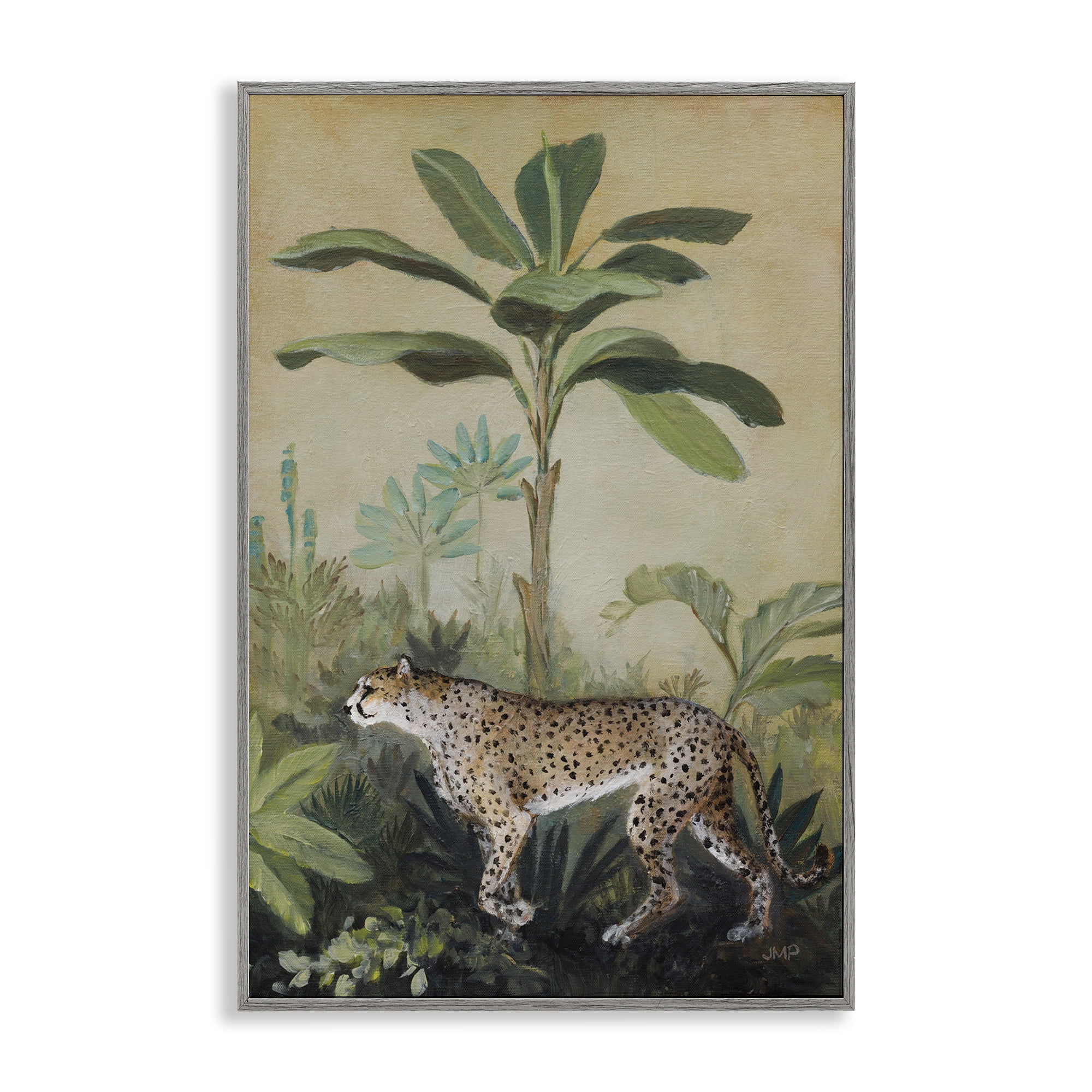 Stupell Industries King Of Jungle Leopard Landscape Painting Gray Framed Art Print Wall Art, 20 x 30
